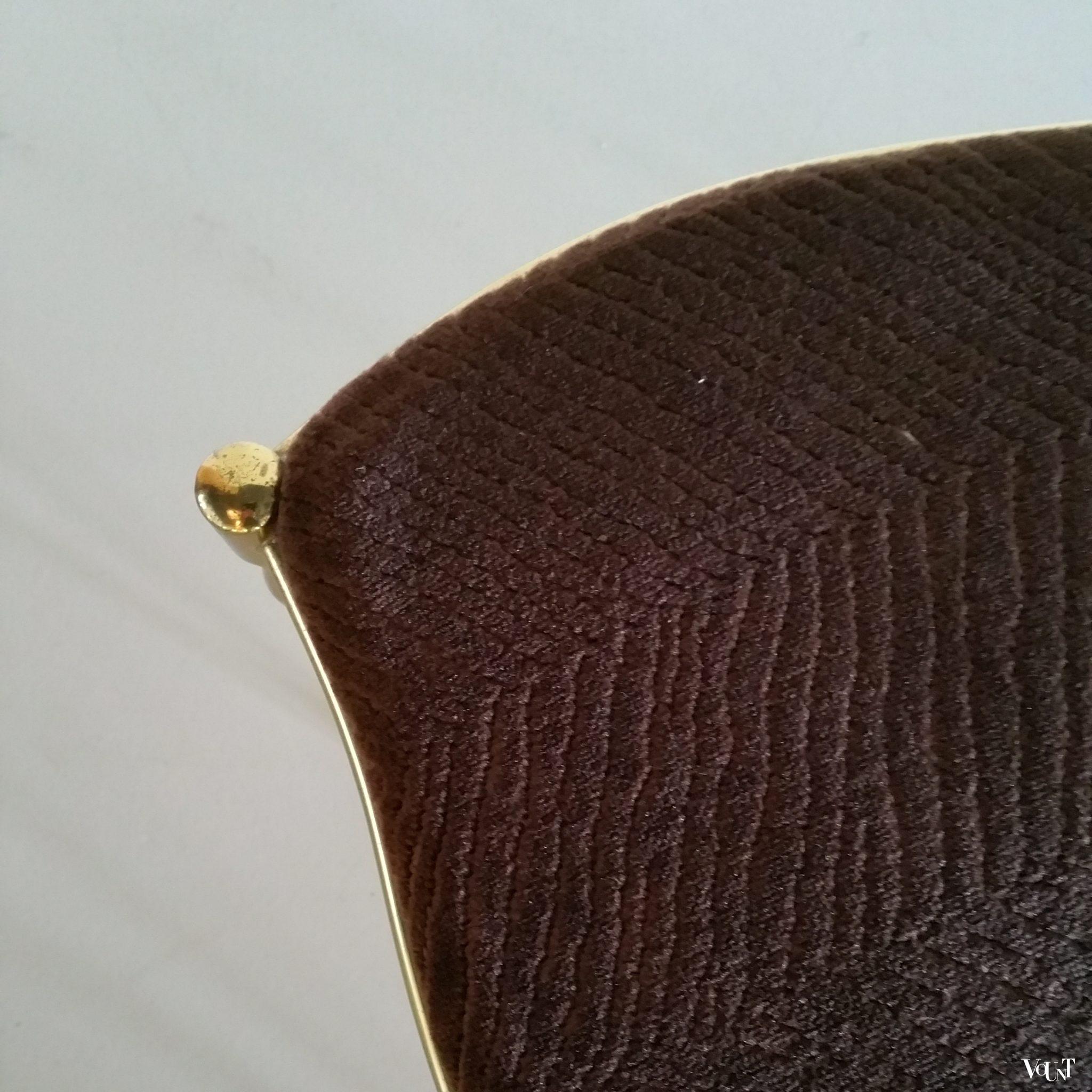 Messing Chiavari-stoeltje met bruin fluwelen bekleding, Italië, jaren ‘60