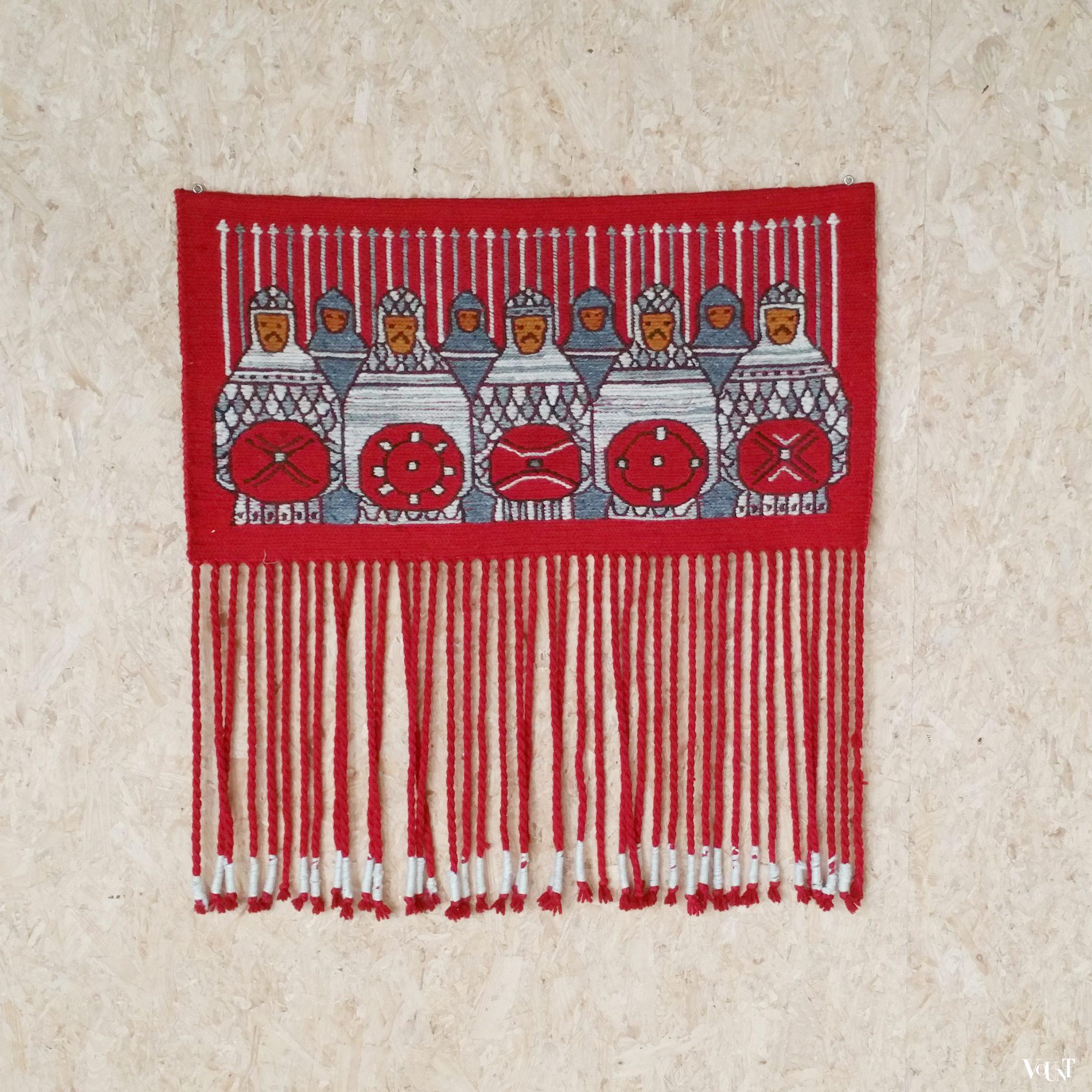 Vintage rood wandtapijtje, Polen, jaren '60/'70