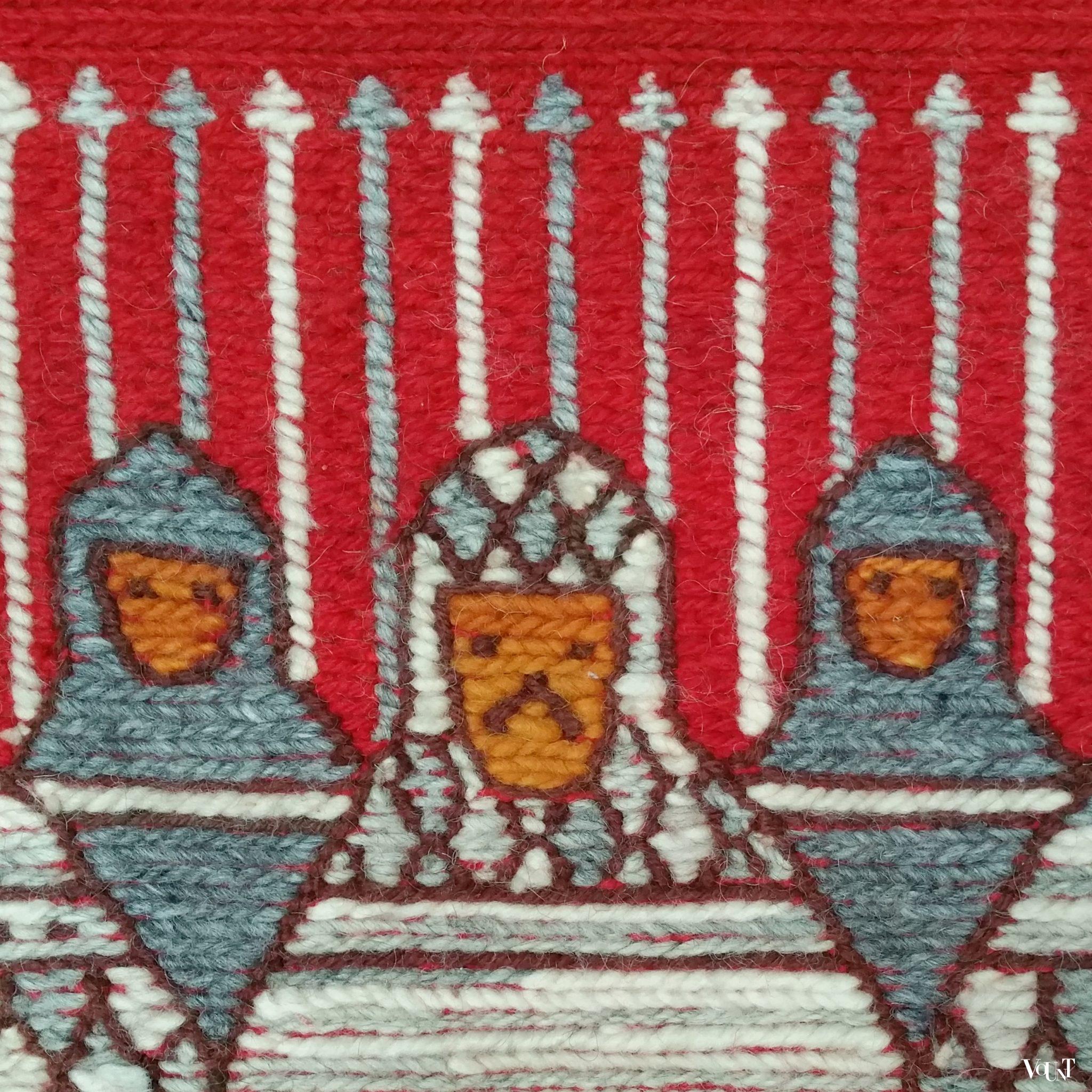 Vintage rood wandtapijtje, Polen, jaren '60/'70