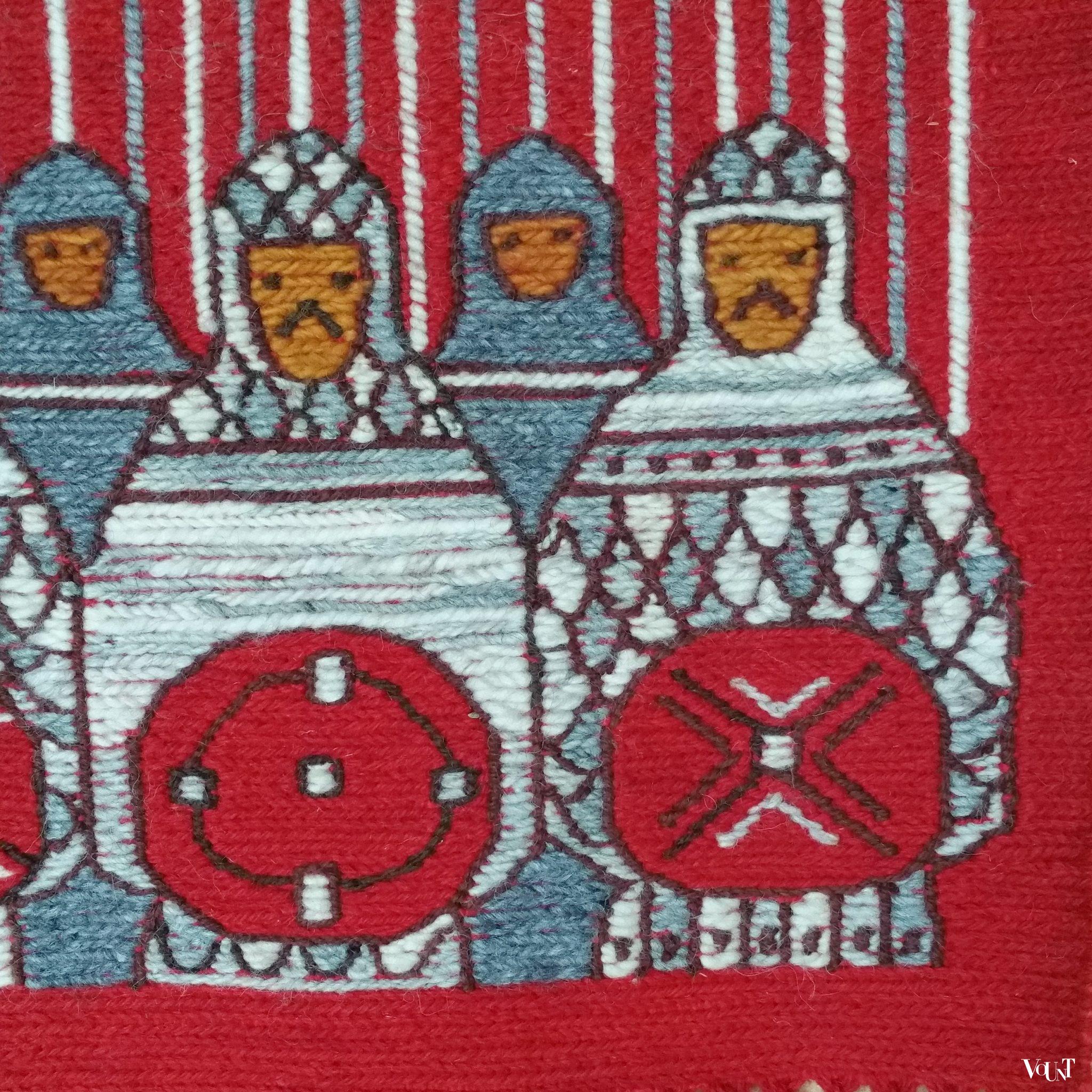 Vintage rood wandtapijtje, Polen, jaren '60/'70