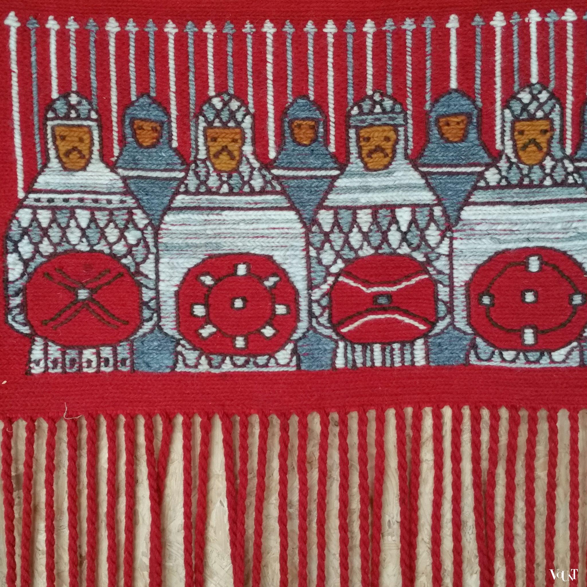 Vintage rood wandtapijtje, Polen, jaren '60/'70