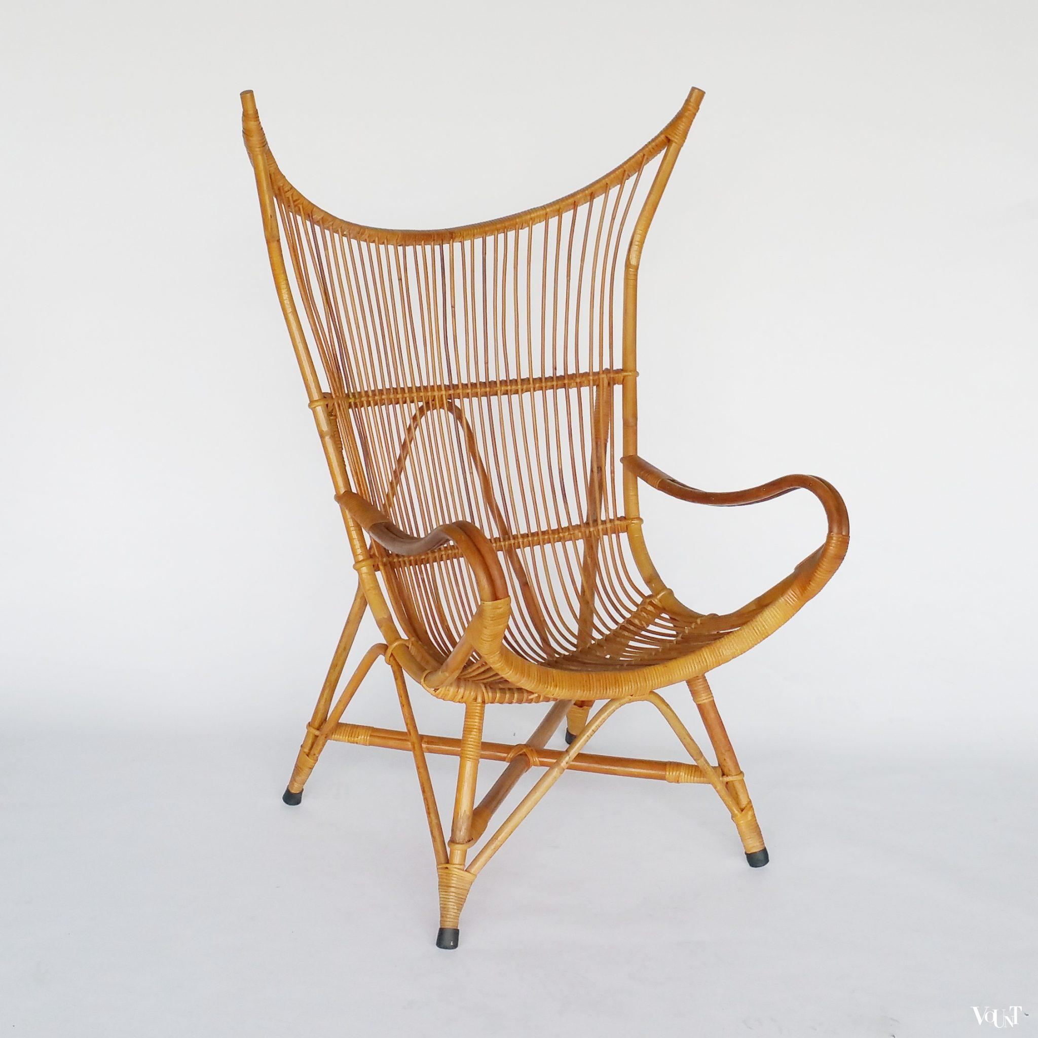 Vintage rotanstoel met hoge rug, jaren '50/'60