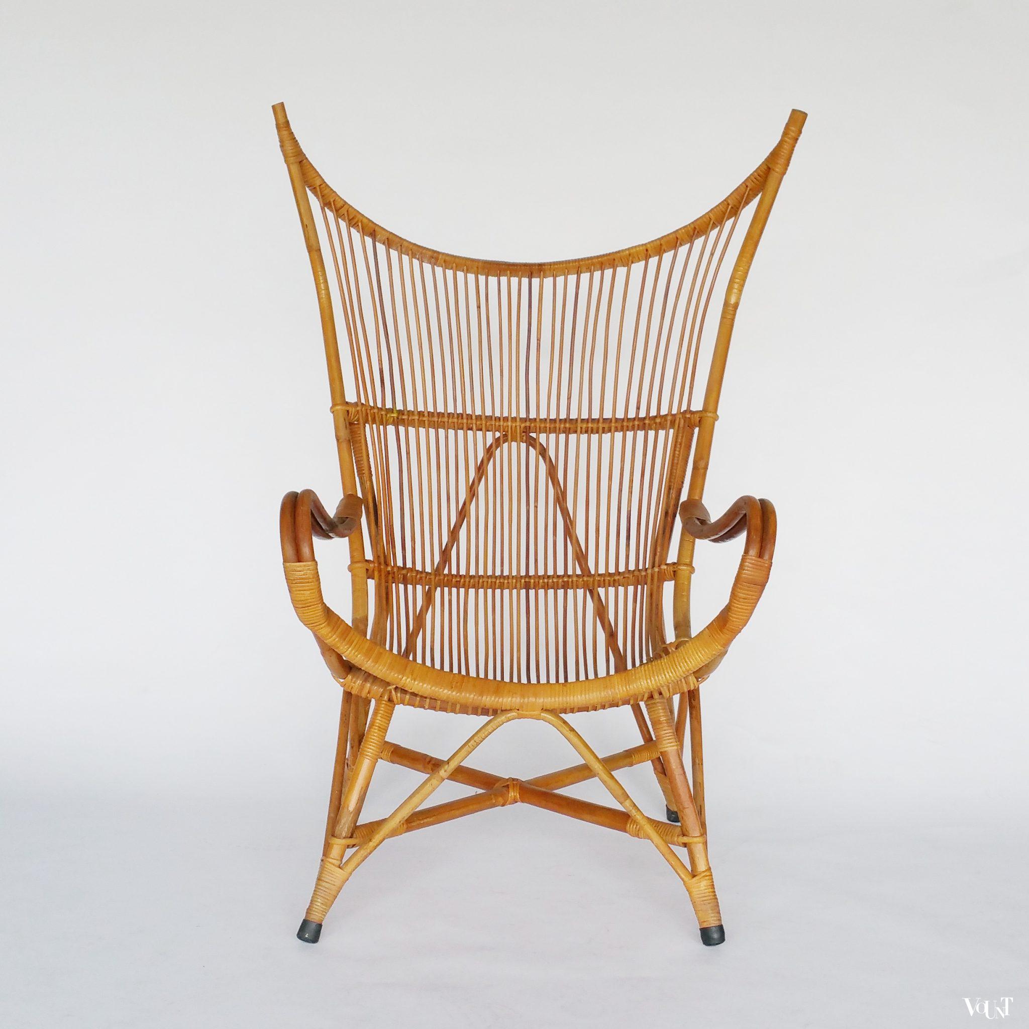 Vintage rotanstoel met hoge rug, jaren '50/'60