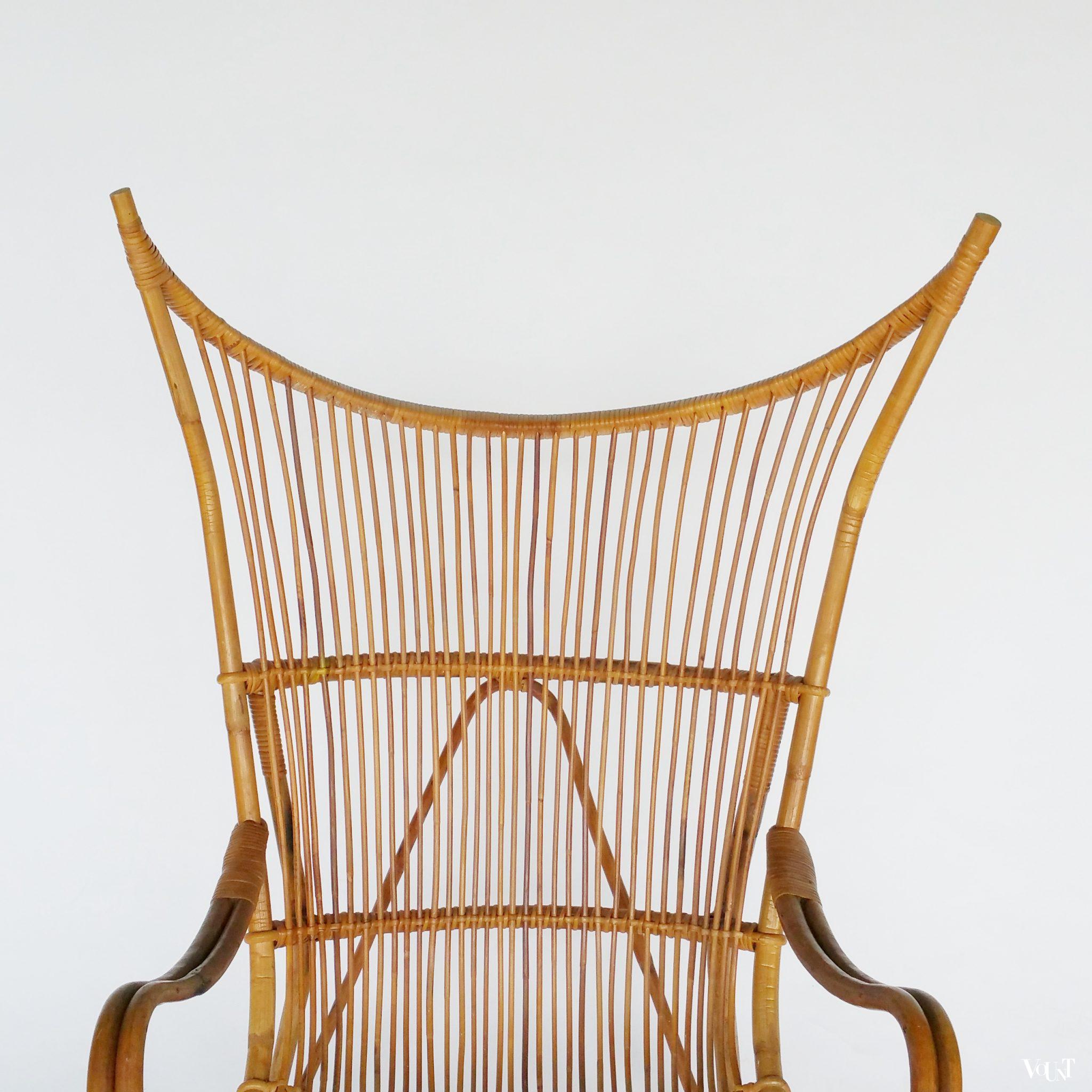 Vintage rotanstoel met hoge rug, jaren '50/'60