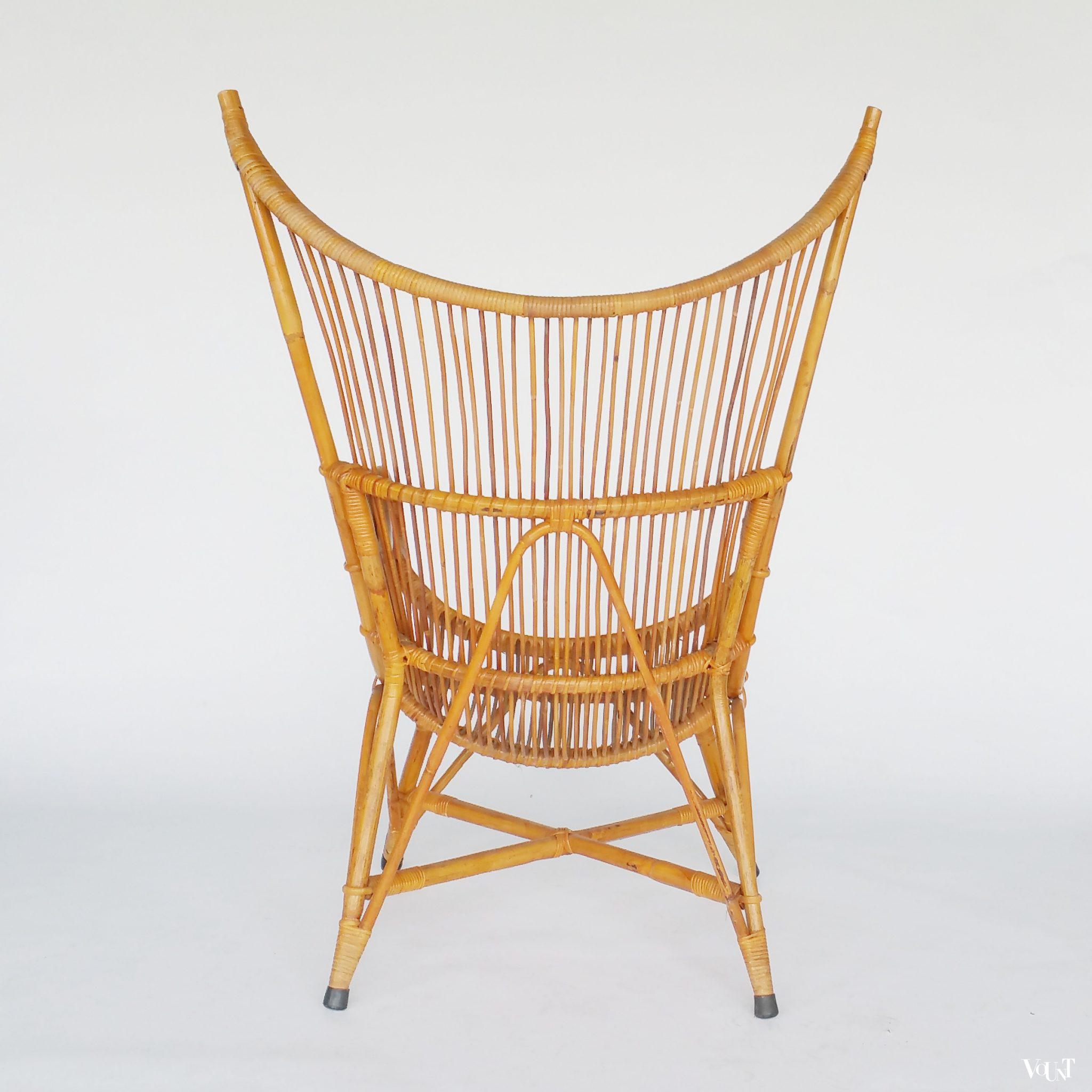 Vintage rotanstoel met hoge rug, jaren '50/'60