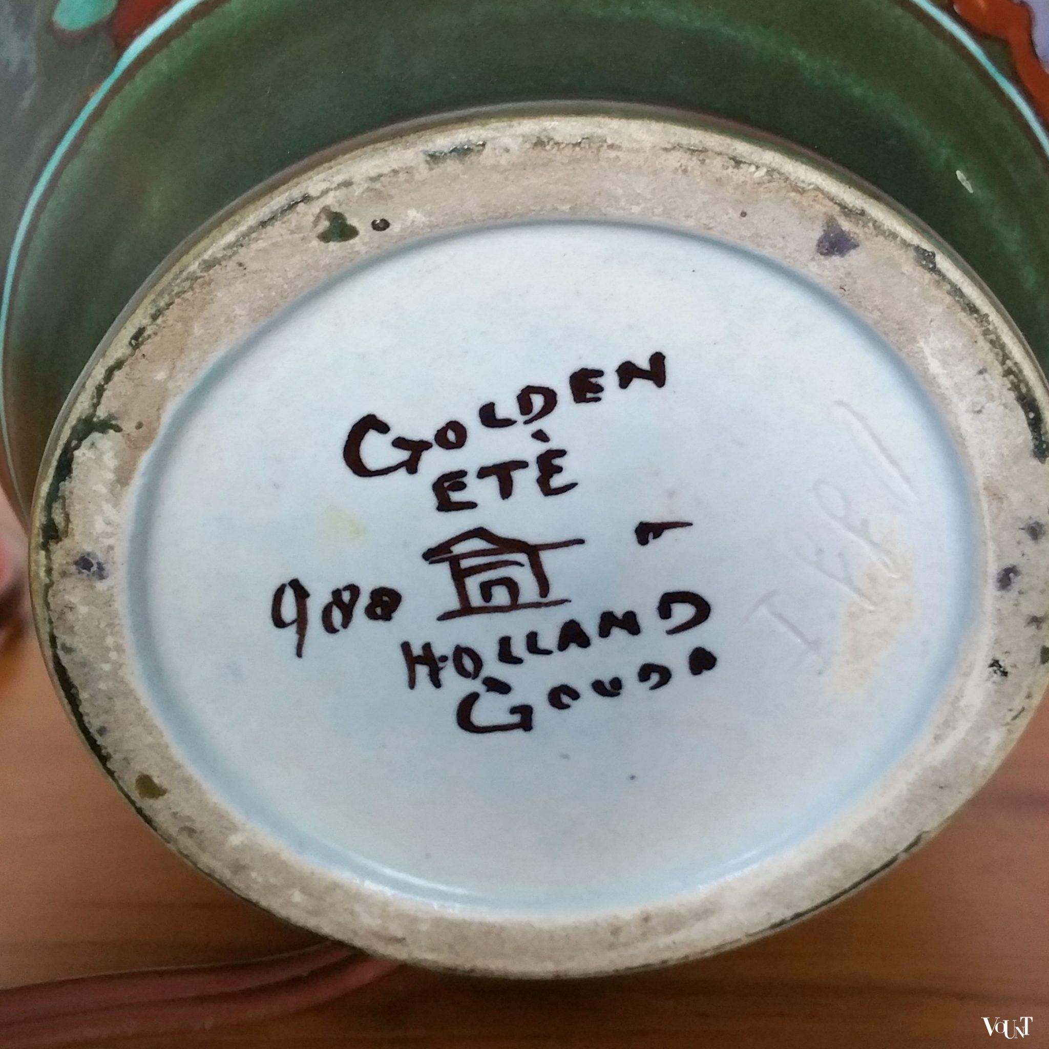 Lamp Gouda plateel Golden Eté, Plateelbakkerij Zuid-Holland, ca. 1920