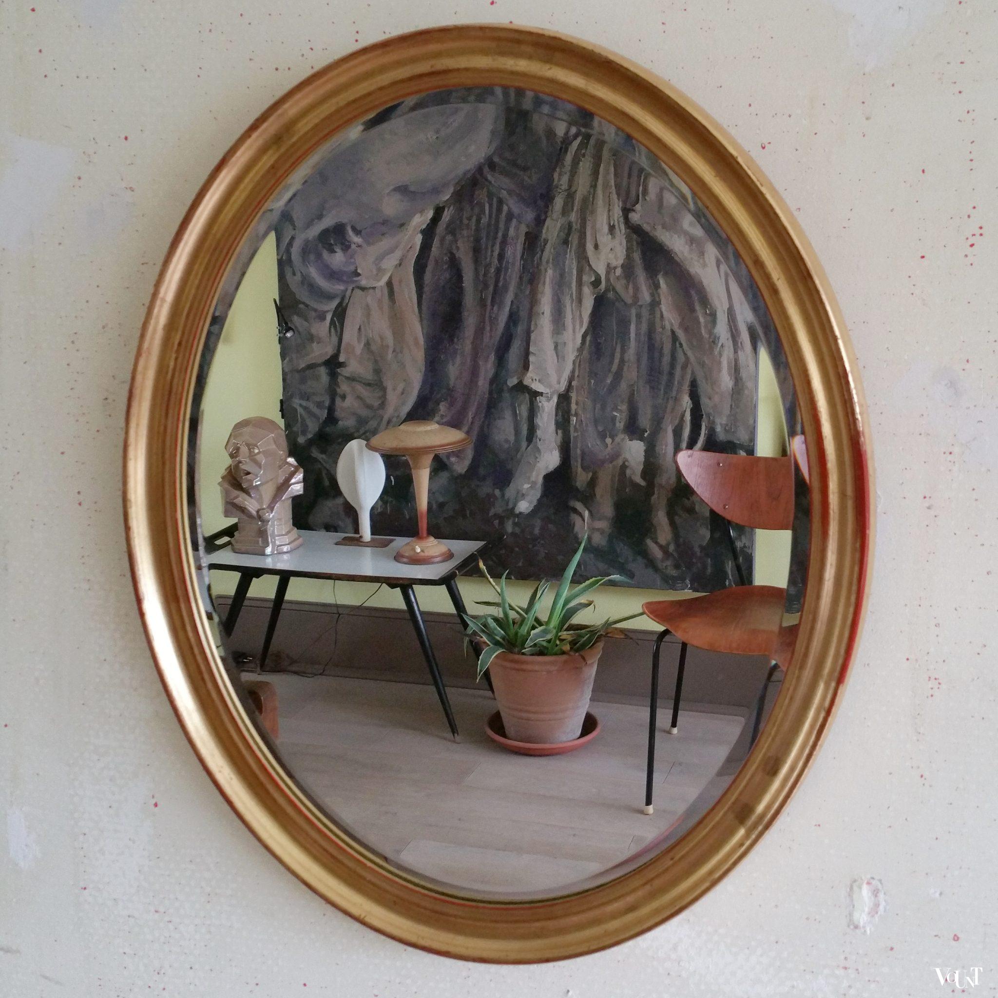 Vintage vergulde ovale spiegel, jaren '70