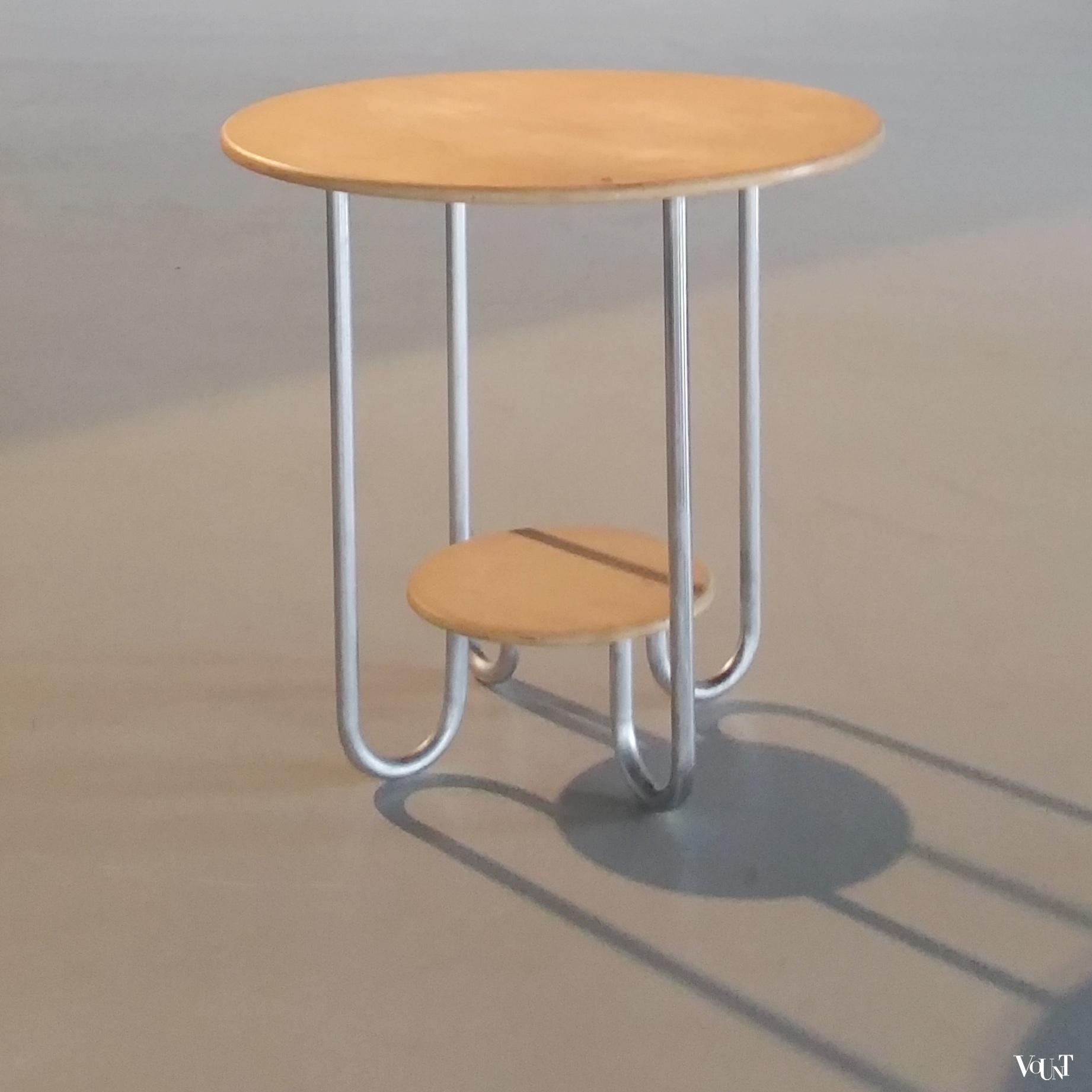 Ronde buisframe plywood bijzettafel in Bauhaus-stijl, jaren '60