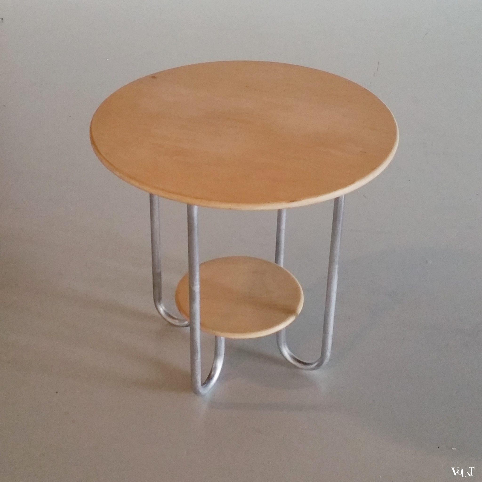 Ronde buisframe plywood bijzettafel in Bauhaus-stijl, jaren '60