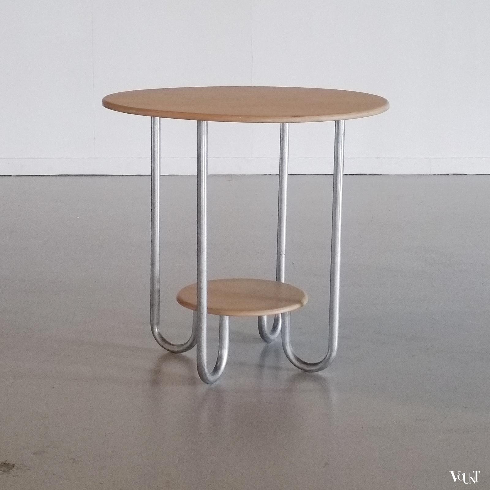 Ronde buisframe plywood bijzettafel in Bauhaus-stijl, jaren '60
