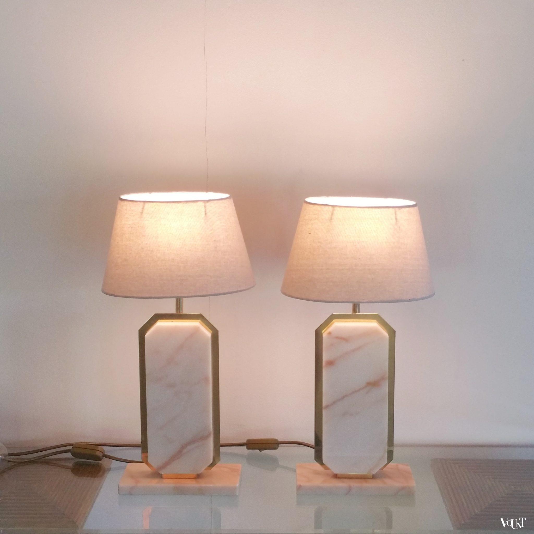 Set marmer en messing tafellampen, Camille Breesch, jaren '70