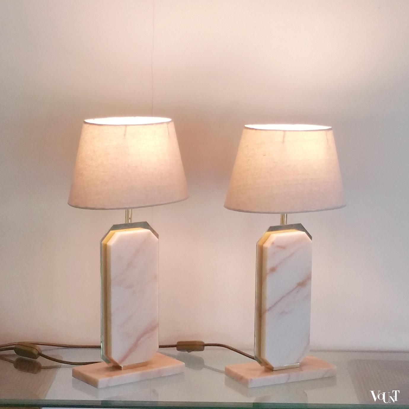 Set marmer en messing tafellampen, Camille Breesch, jaren '70