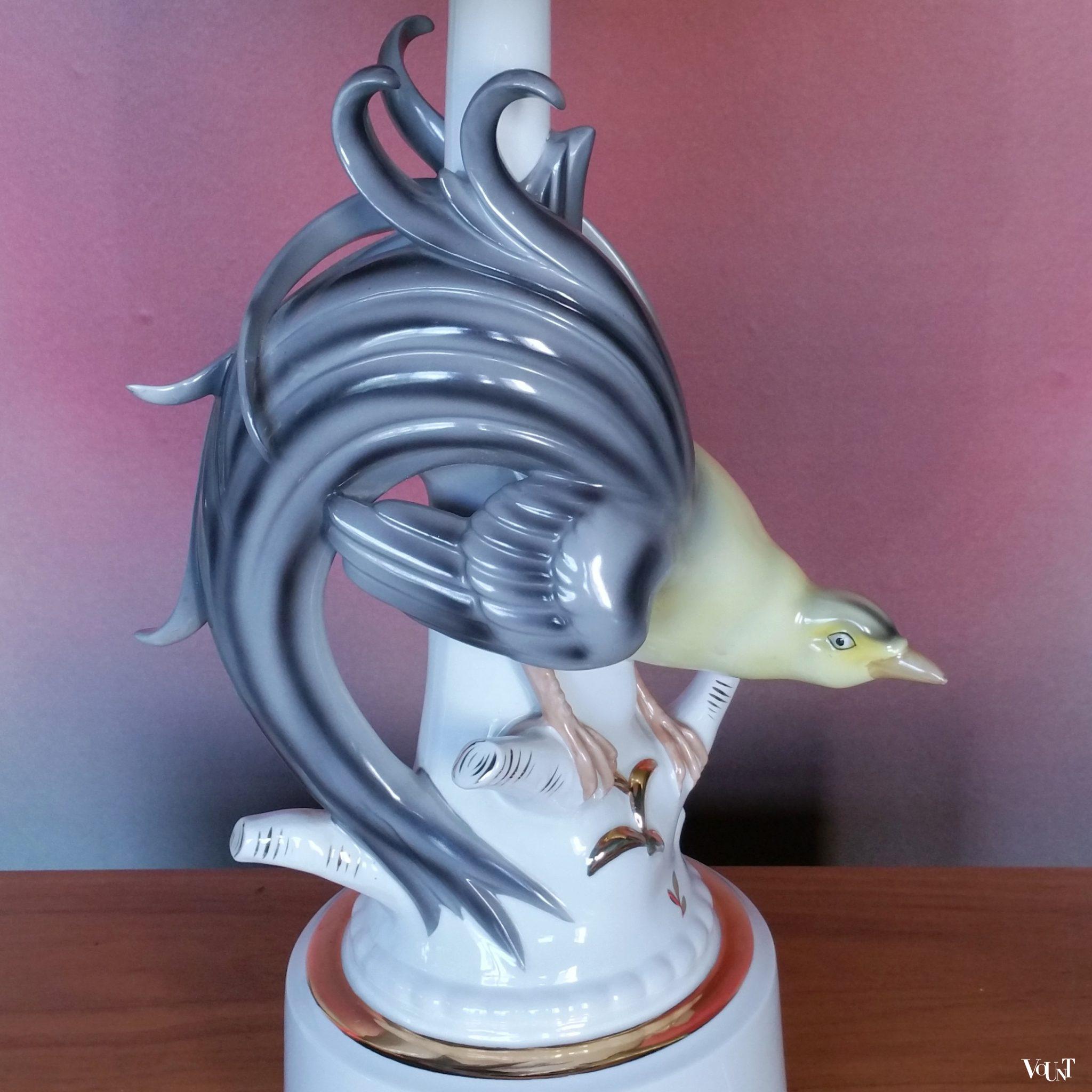 Vintage keramische lamp met paradijsvogel, Gerold, jaren '50