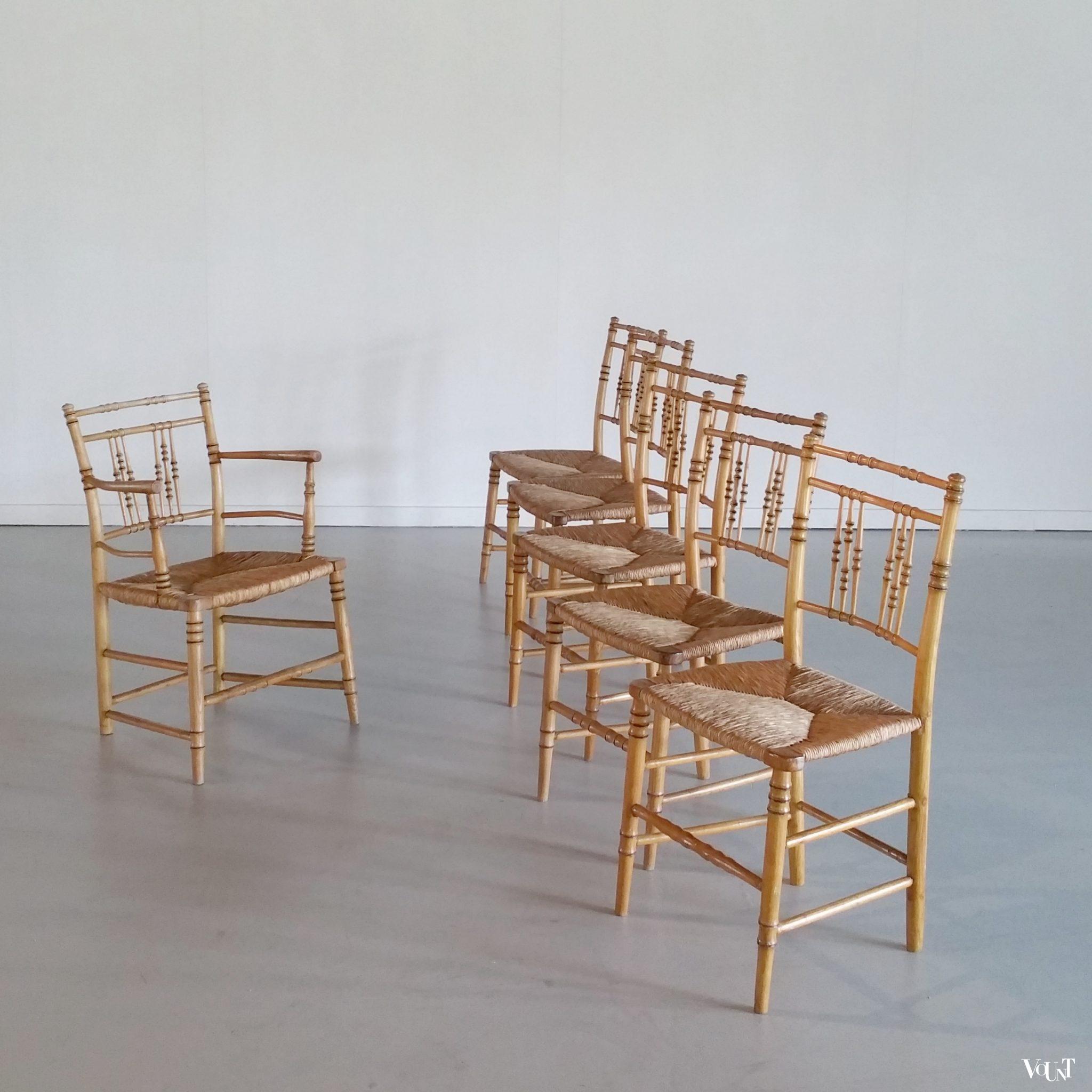 Set van 6 houten faux bamboo stoelen, 2e helft 19e eeuw