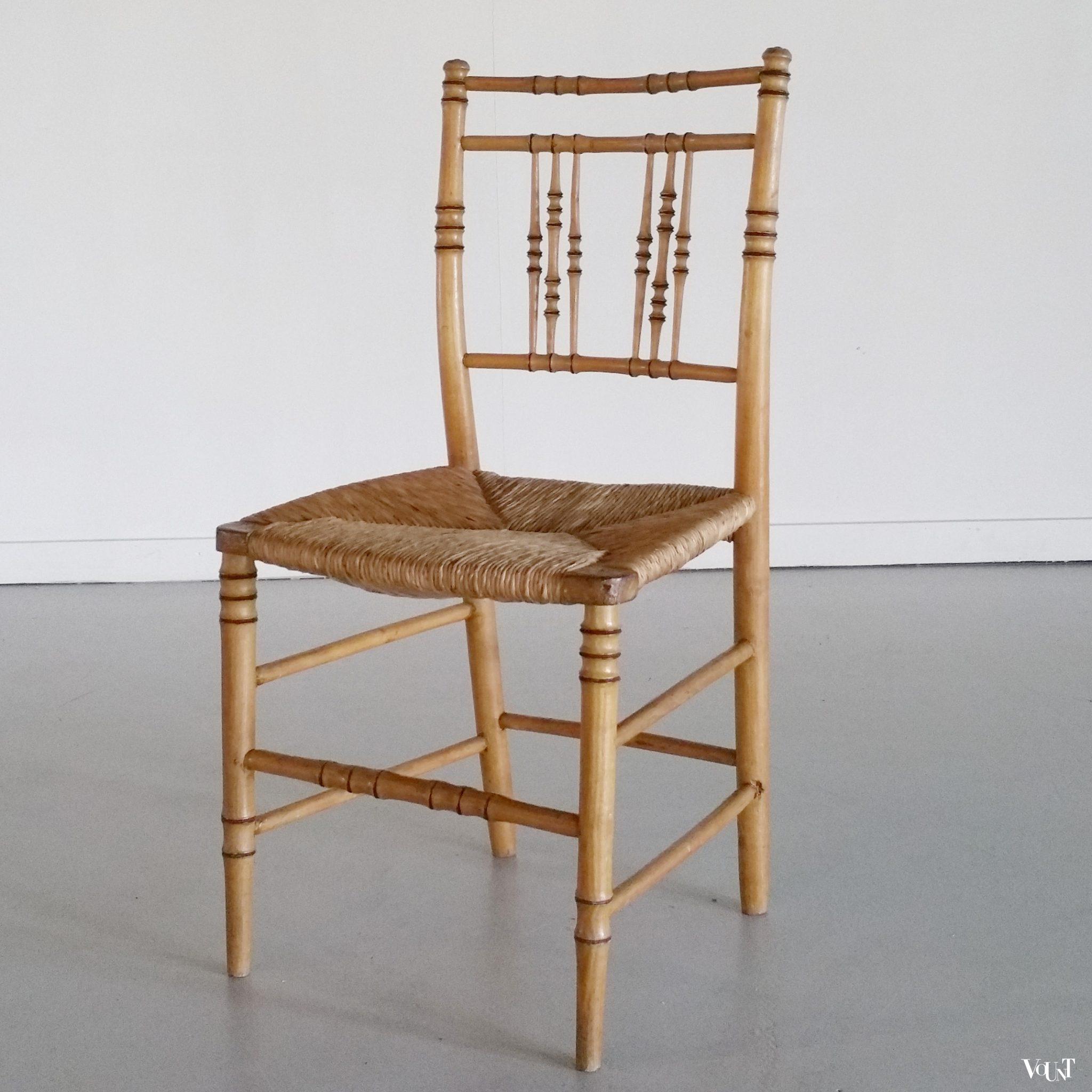 Set van 6 houten faux bamboo stoelen, 2e helft 19e eeuw