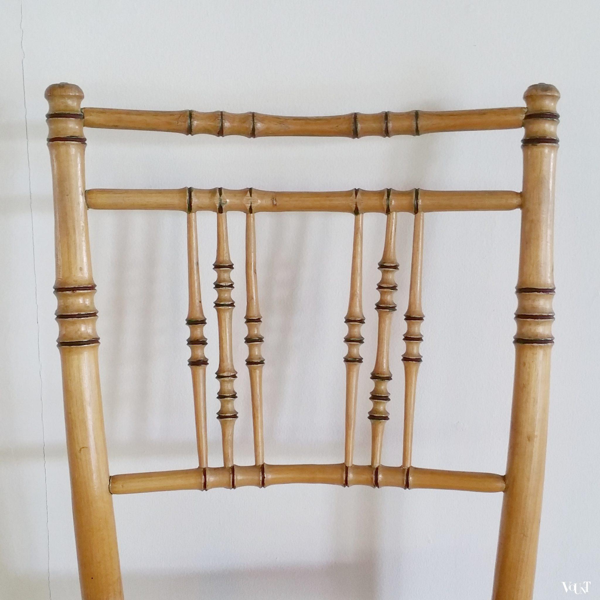 Set van 6 houten faux bamboo stoelen, 2e helft 19e eeuw