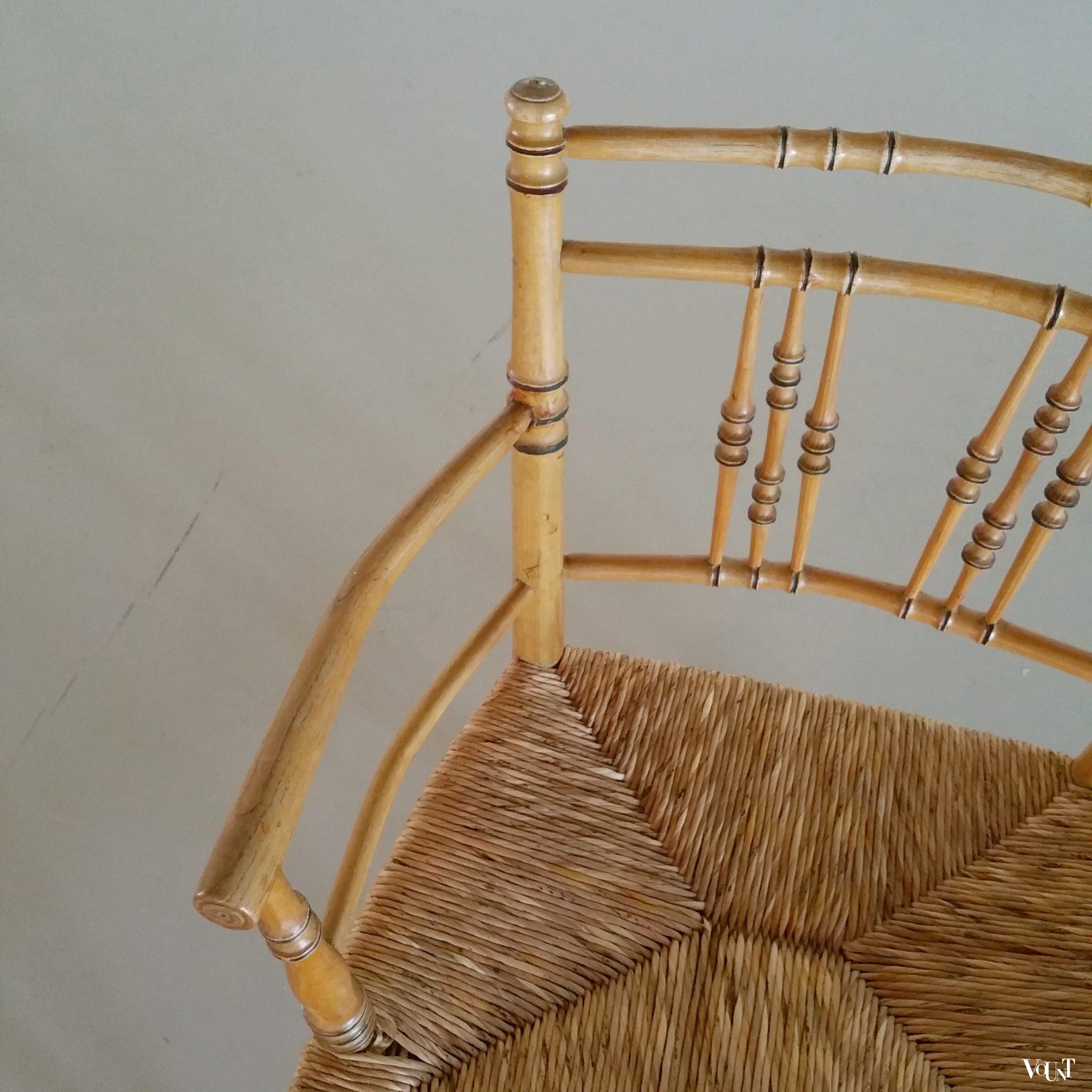 Set van 6 houten faux bamboo stoelen, 2e helft 19e eeuw