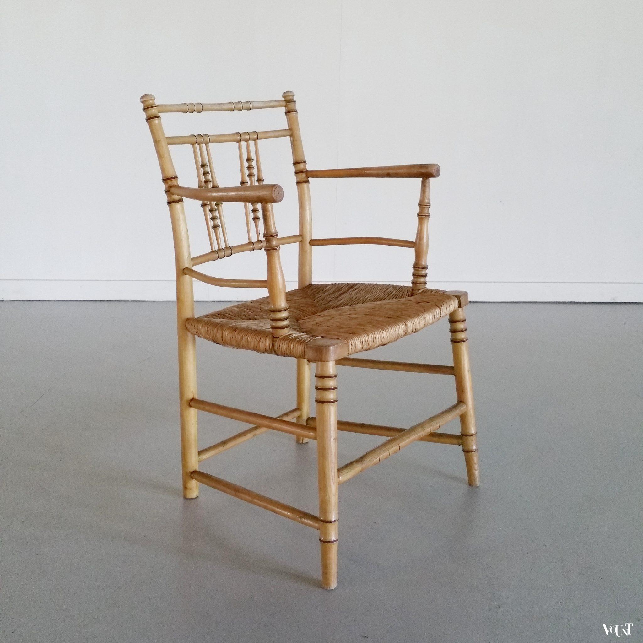 Set van 6 houten faux bamboo stoelen, 2e helft 19e eeuw