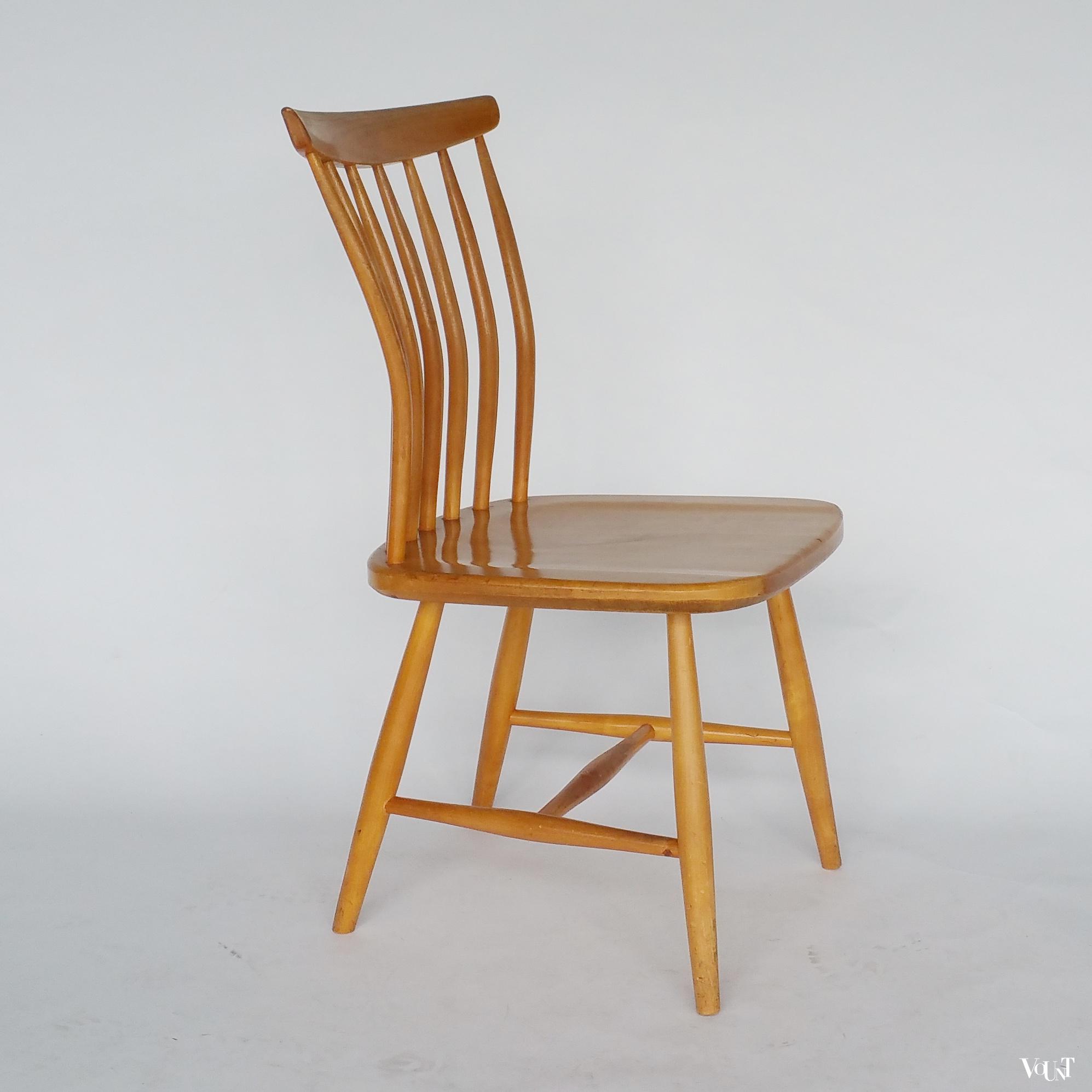Set van 4 berkenhouten spijlenstoelen, Bengt Åkerblom en Gunnar Eklöf, Zweden, jaren '50