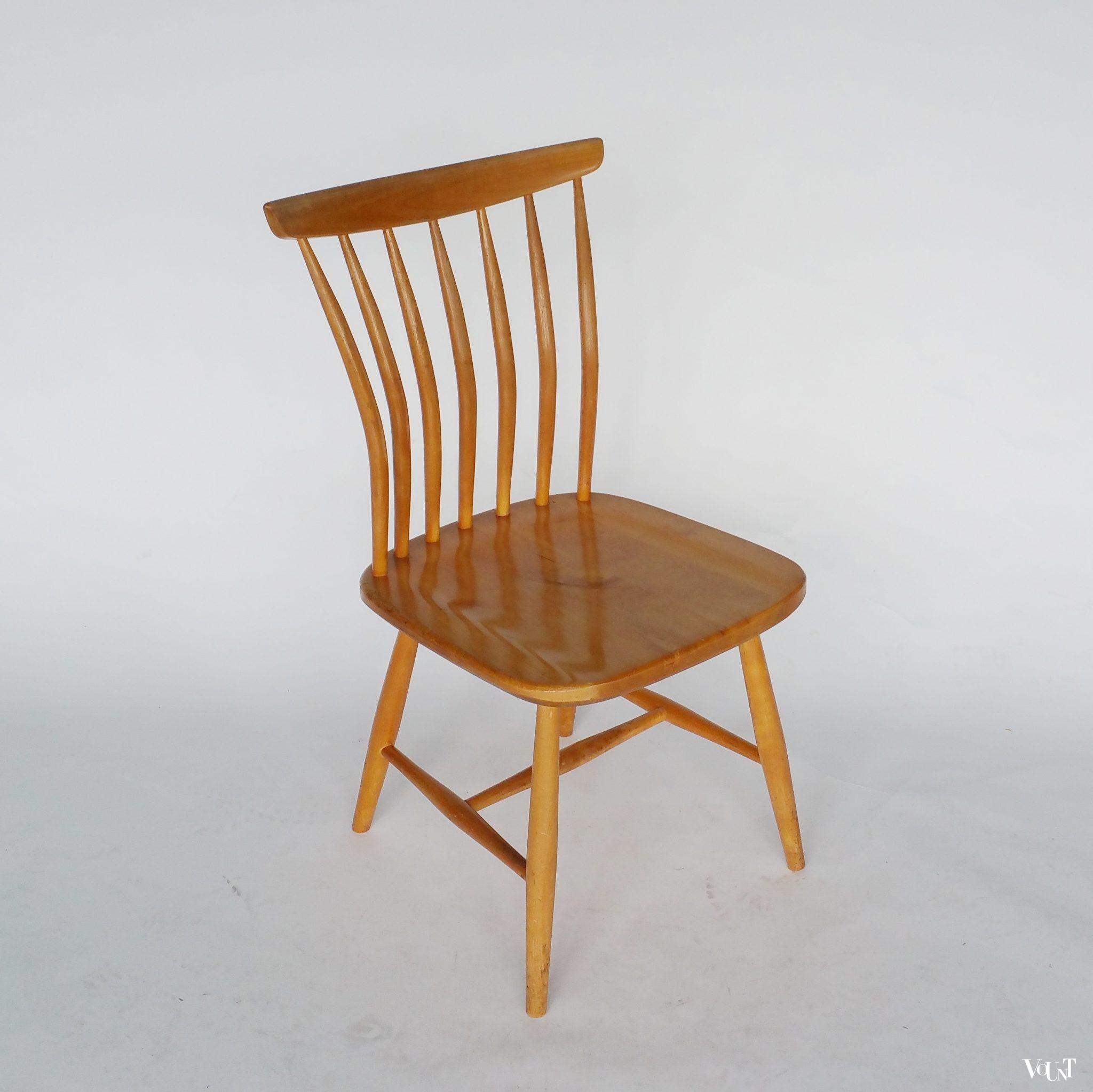 Set van 4 berkenhouten spijlenstoelen, Bengt Åkerblom en Gunnar Eklöf, Zweden, jaren '50