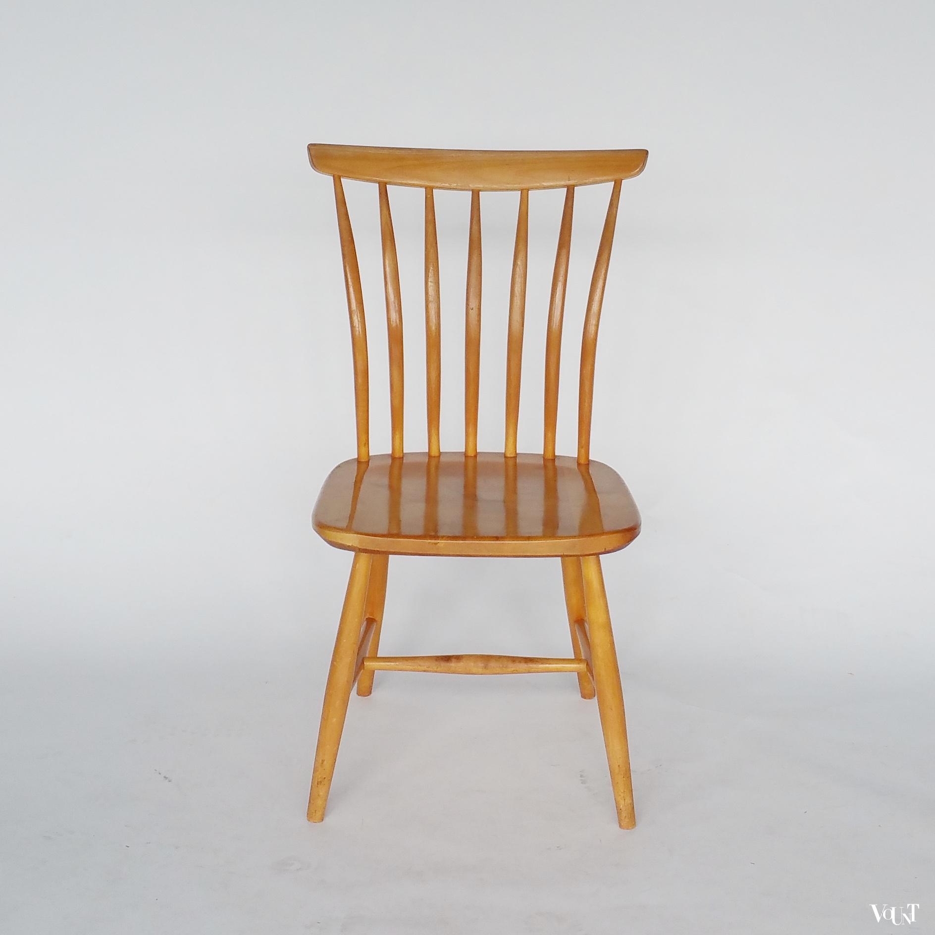 Set van 4 berkenhouten spijlenstoelen, Bengt Åkerblom en Gunnar Eklöf, Zweden, jaren '50