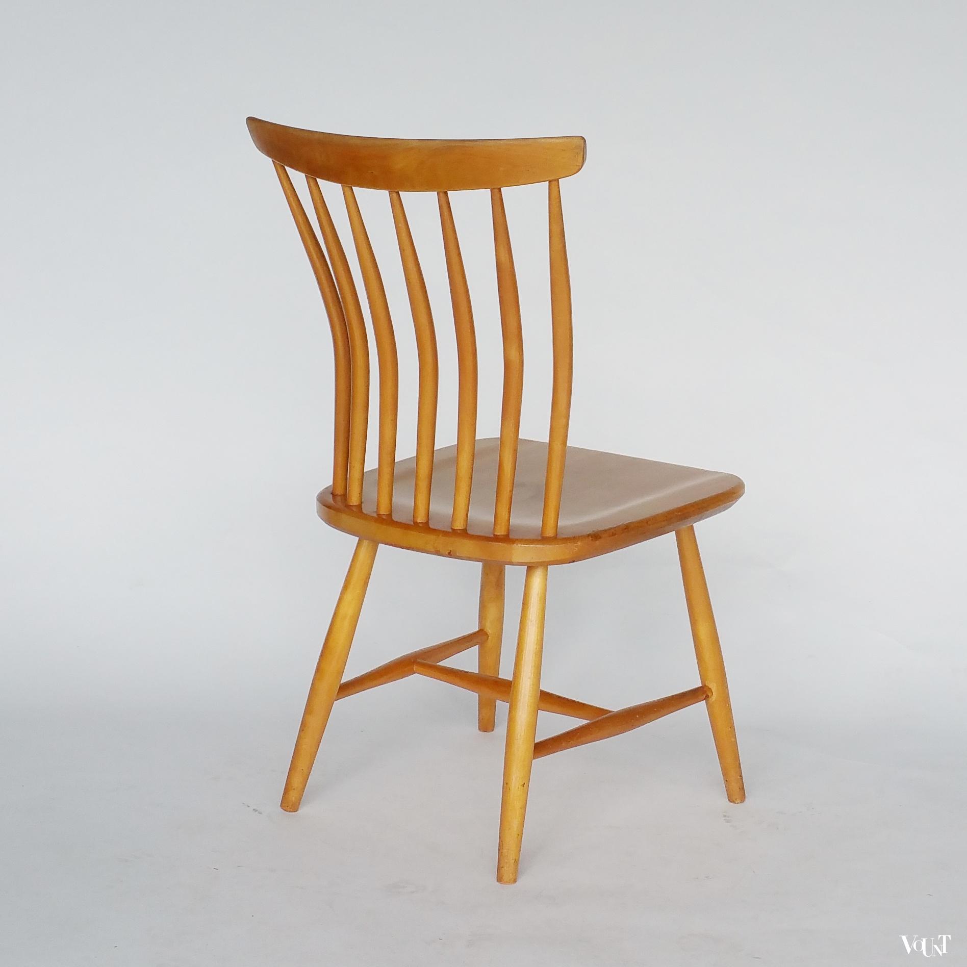 Set van 4 berkenhouten spijlenstoelen, Bengt Åkerblom en Gunnar Eklöf, Zweden, jaren '50