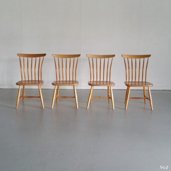 Set van 4 berkenhouten spijlenstoelen, Bengt Åkerblom en Gunnar Eklöf, Zweden, jaren '50