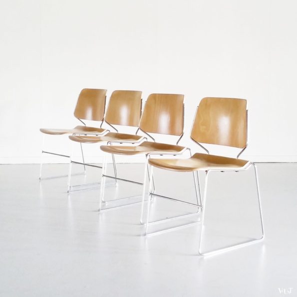 Set van 4 plywood Matrix stoelen, Thomas Tolleson voor Krueger, jaren '70