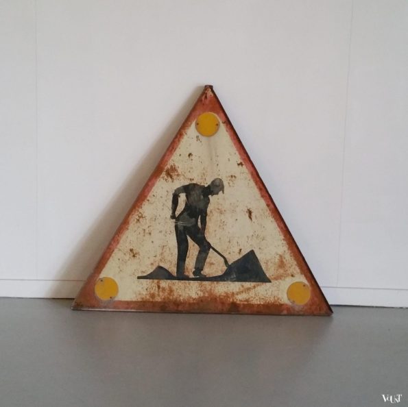 Vintage metalen verkeersbord "werk aan de weg", Frankrijk, ca. jaren '60