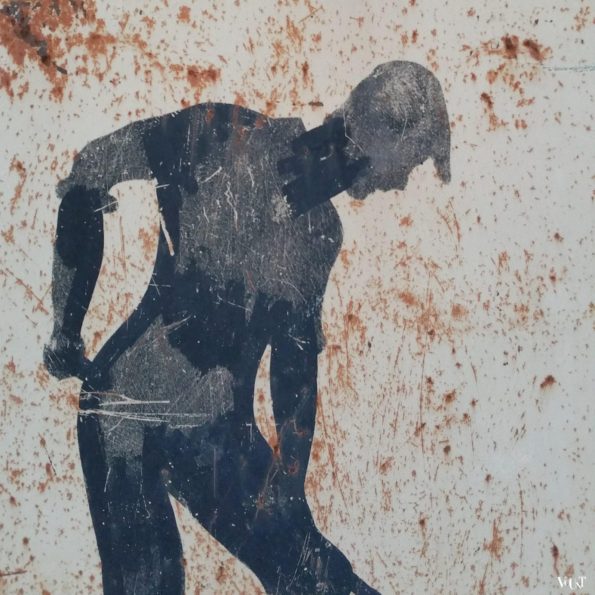 Vintage metalen verkeersbord "werk aan de weg", Frankrijk, ca. jaren '60