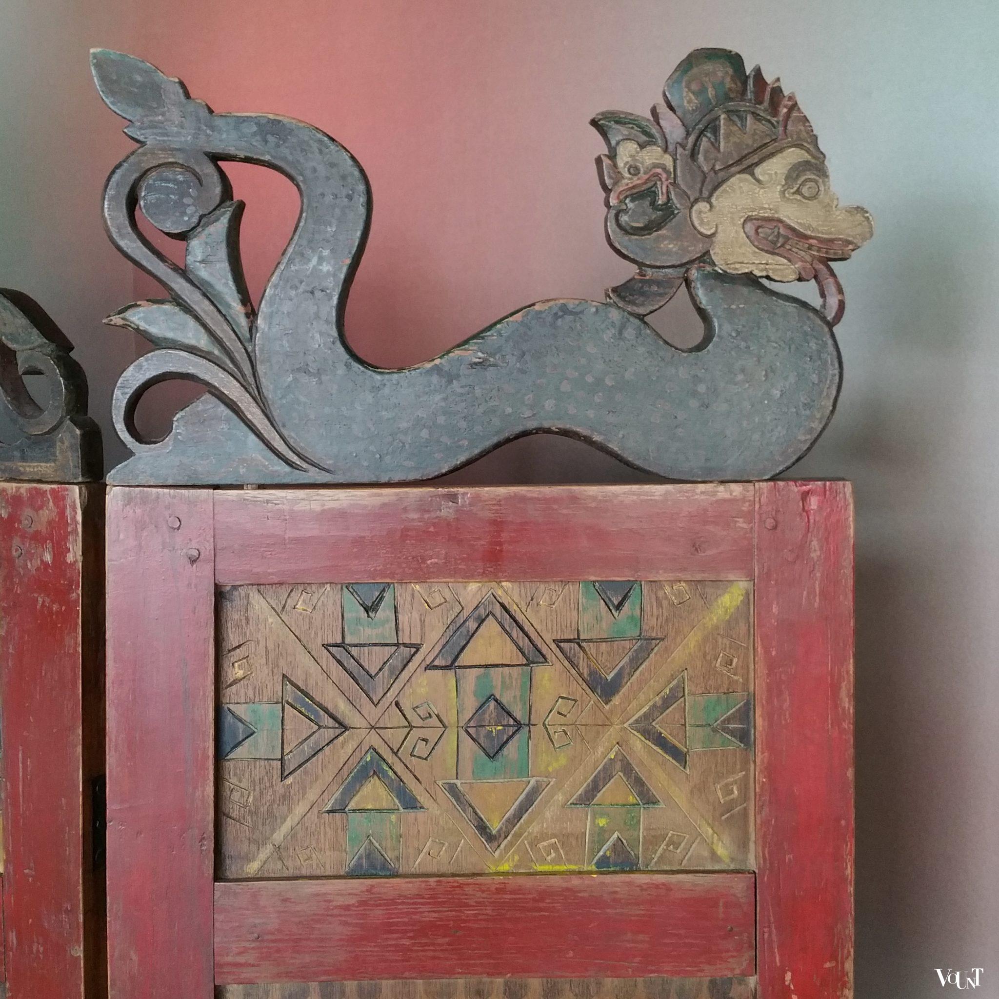 Antiek Indonesisch houten kamerscherm, begin 20e eeuw