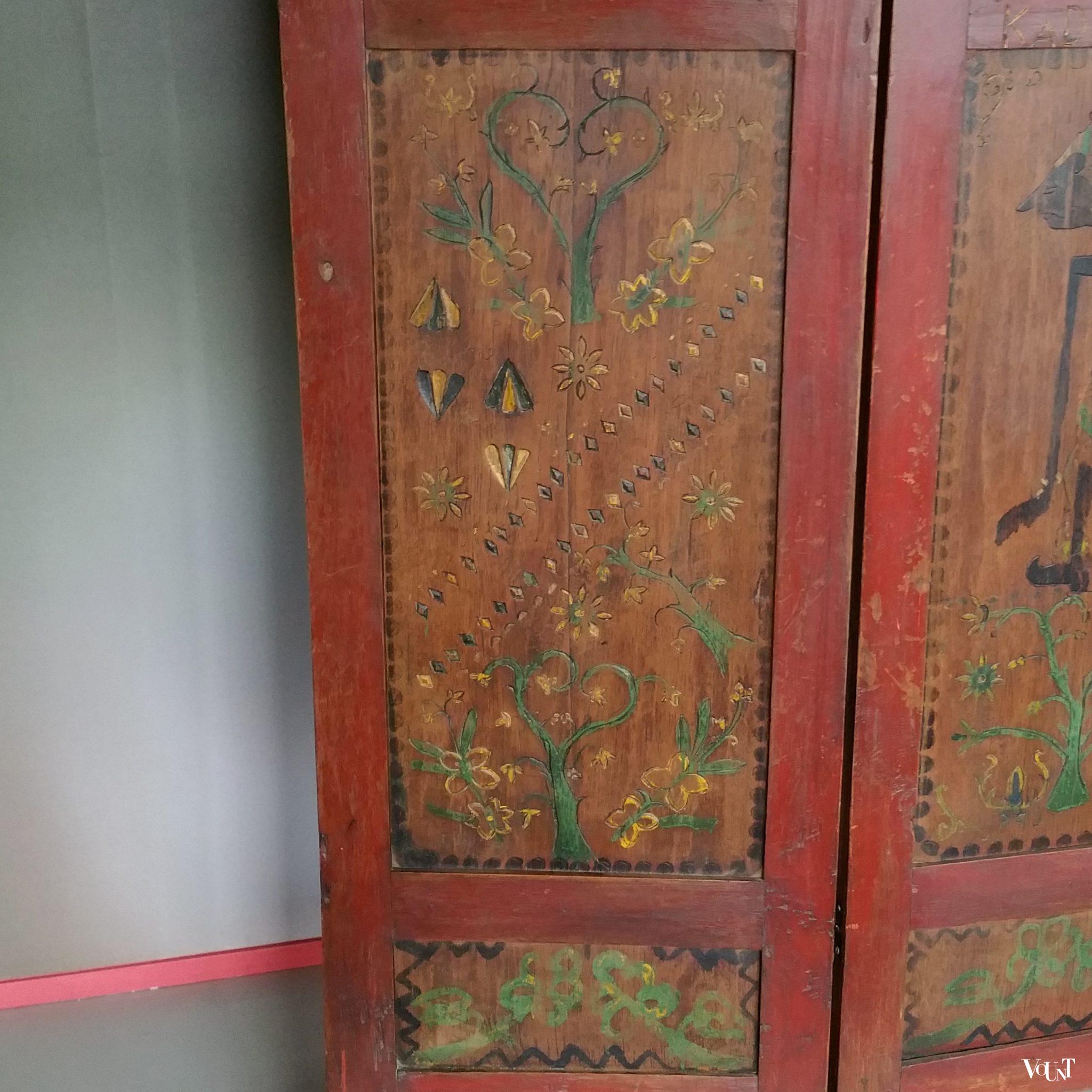 Antiek Indonesisch houten kamerscherm, begin 20e eeuw