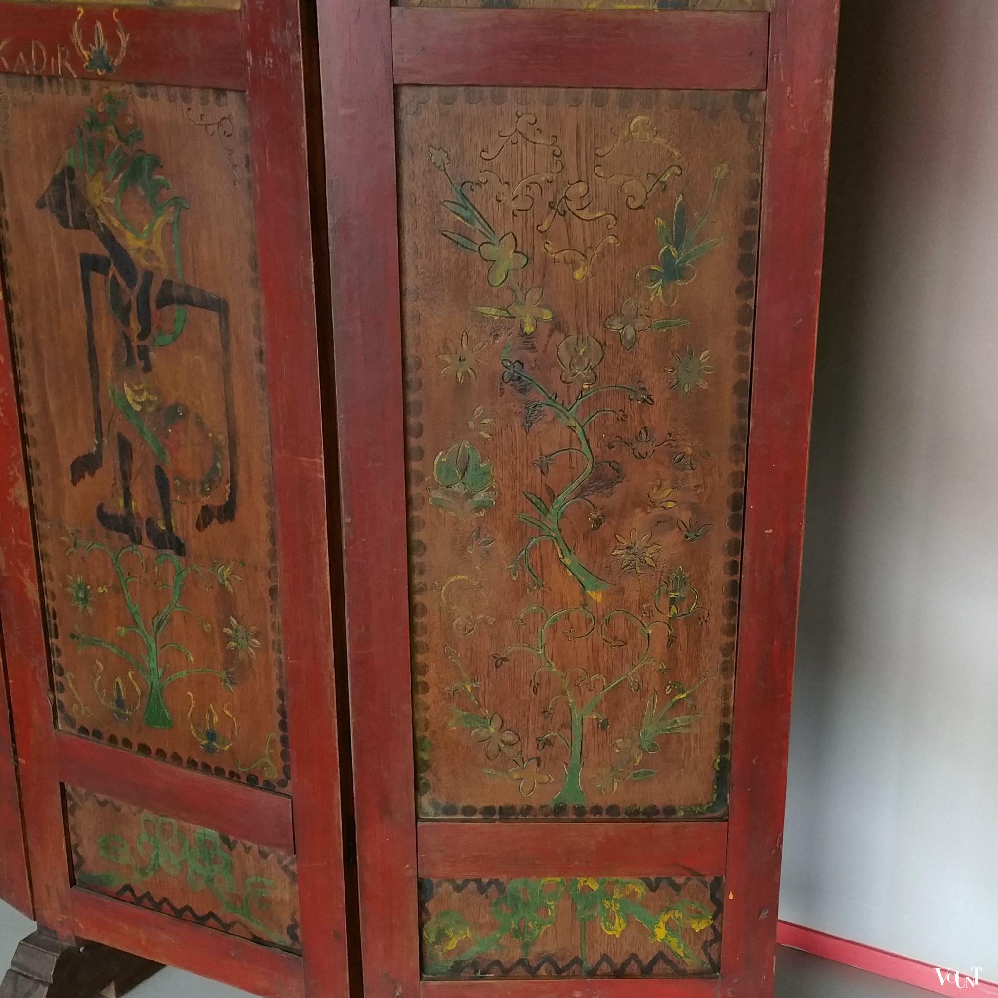 Antiek Indonesisch houten kamerscherm, begin 20e eeuw