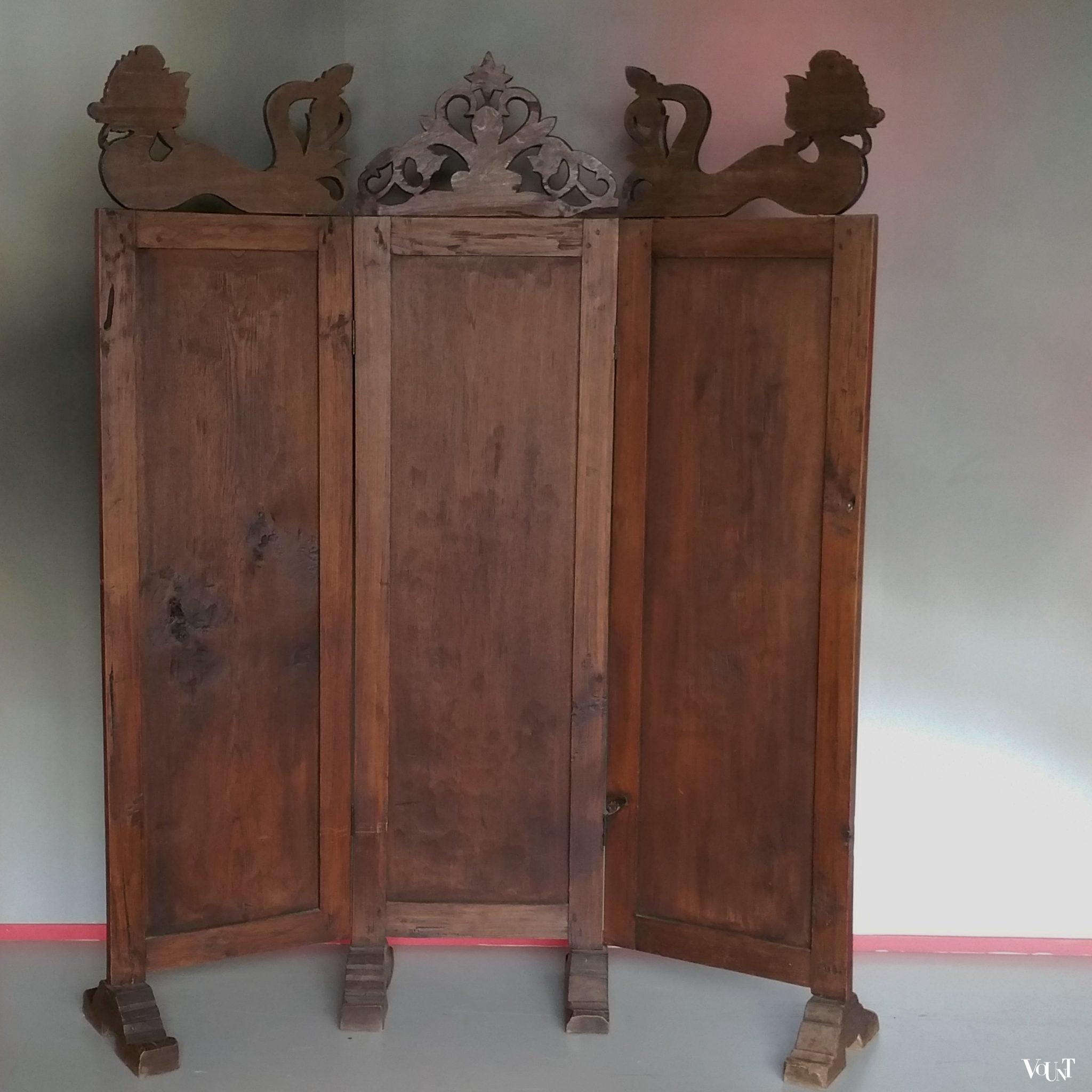 Antiek Indonesisch houten kamerscherm, begin 20e eeuw