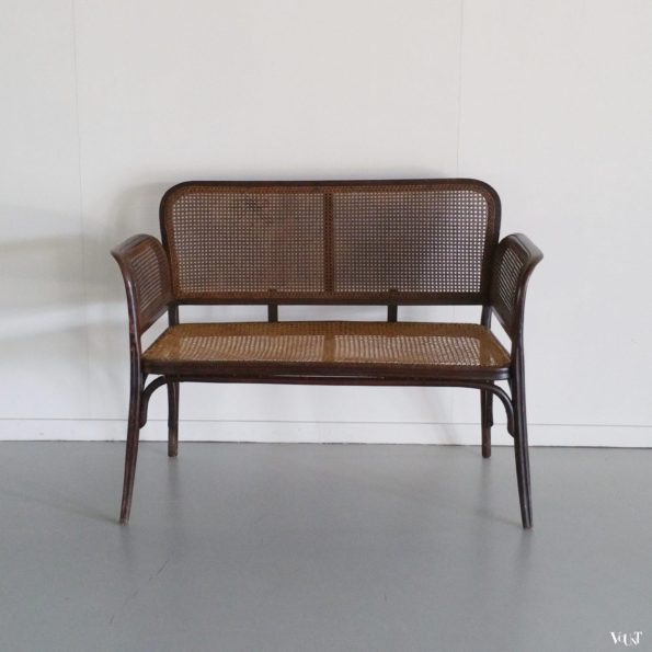 Bentwood Jugendstil bank met rotan webbing, ca. 1910