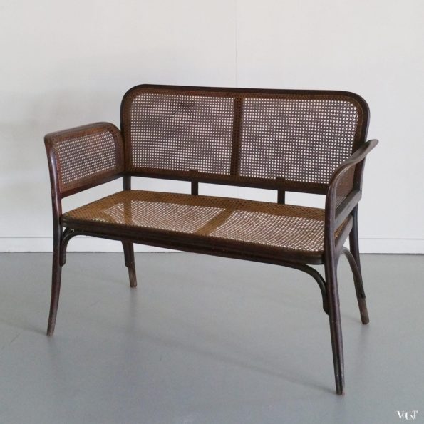 Bentwood Jugendstil bank met rotan webbing, ca. 1910