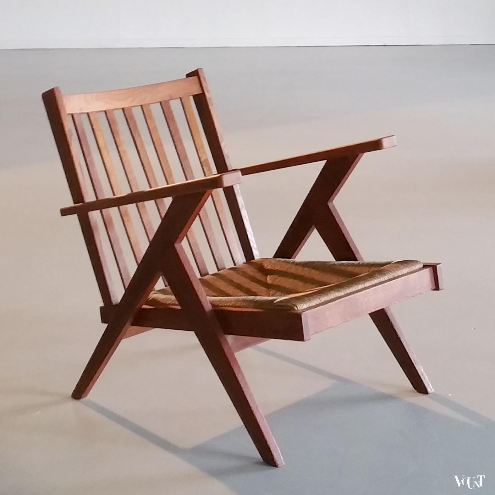 Fauteuil met biezen zitting, jaren '50