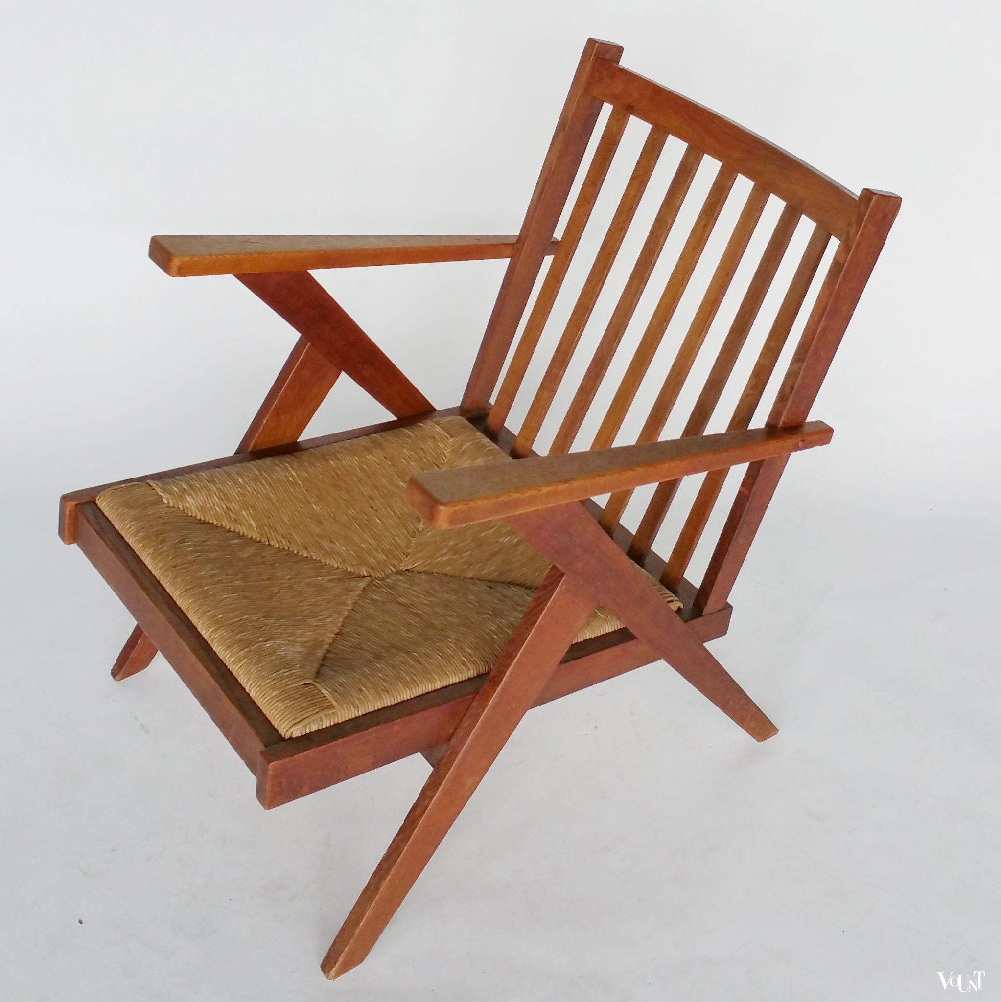 Fauteuil met biezen zitting, jaren '50