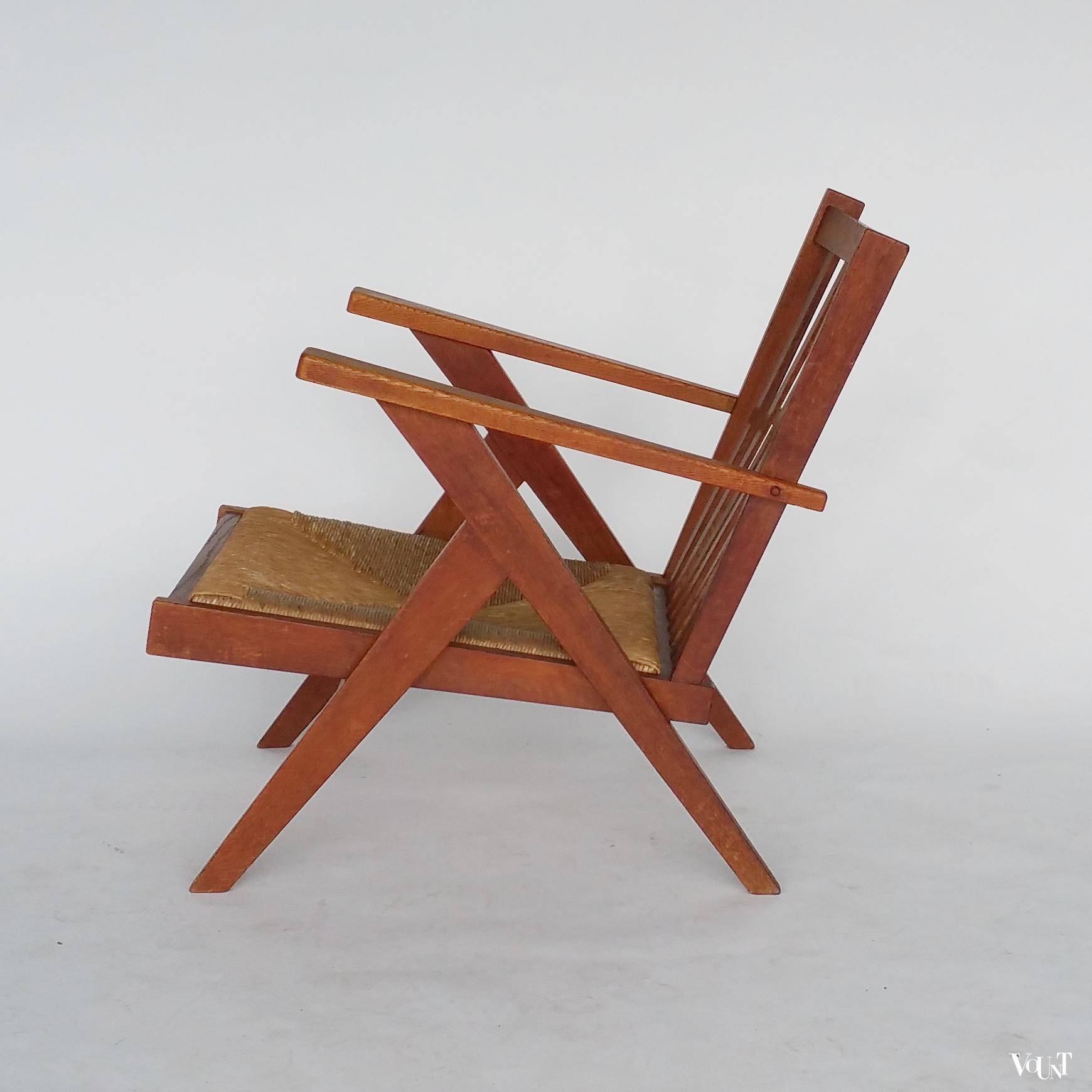 Fauteuil met biezen zitting, jaren '50