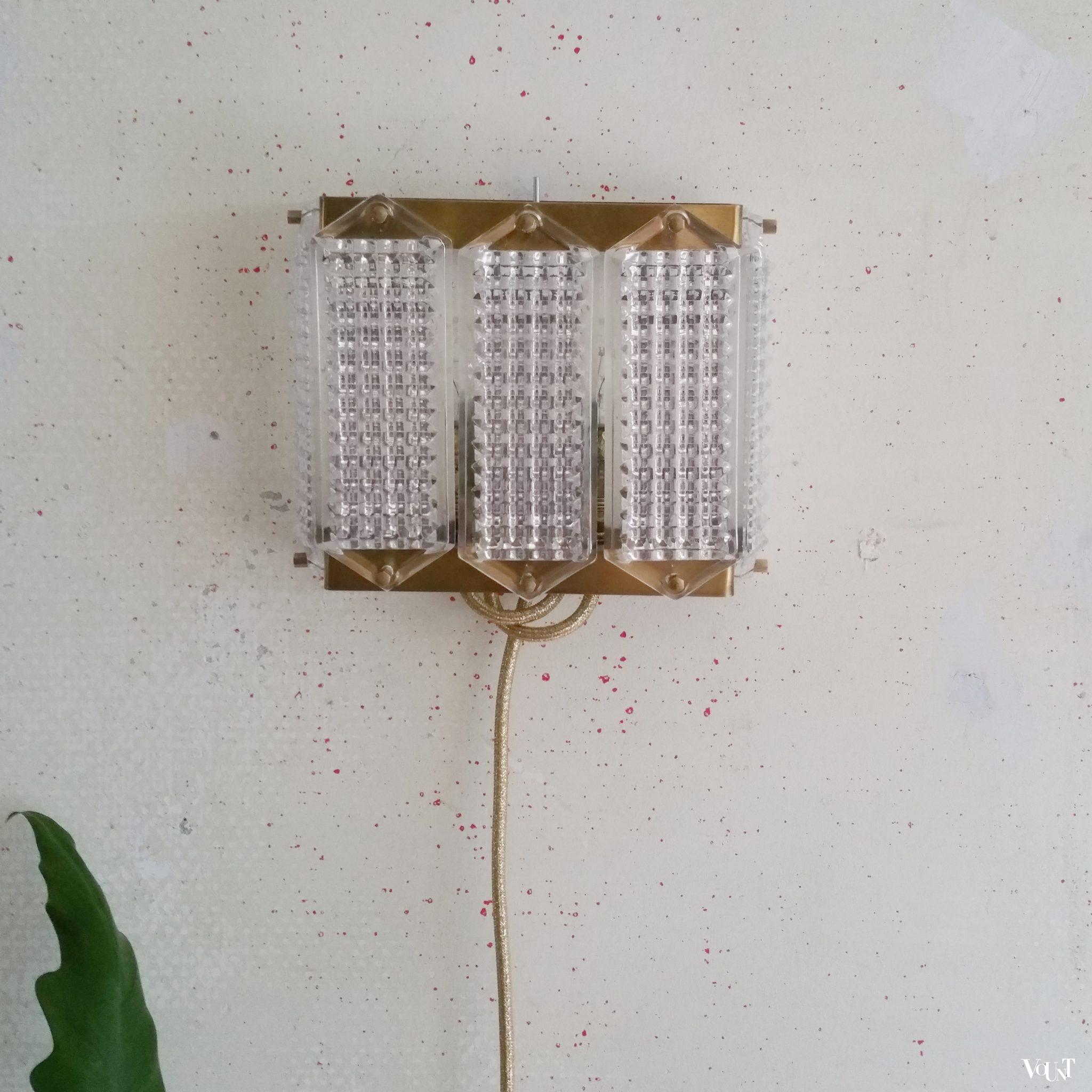 Wandlampje messing en glas, ca, jaren '60