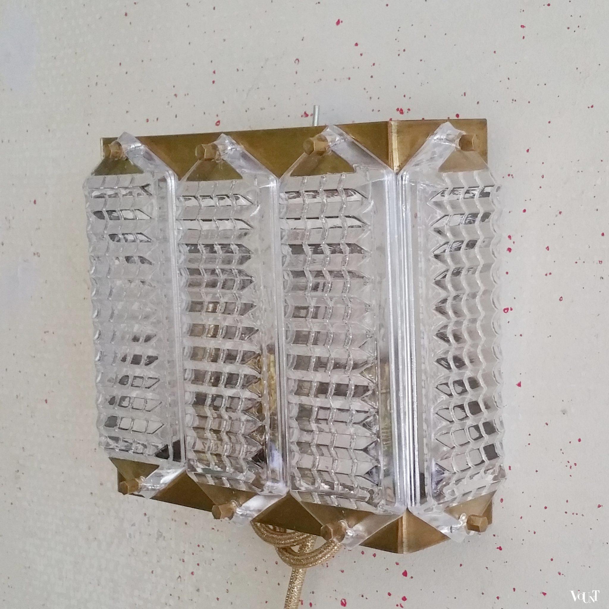 Wandlampje messing en glas, ca, jaren '60