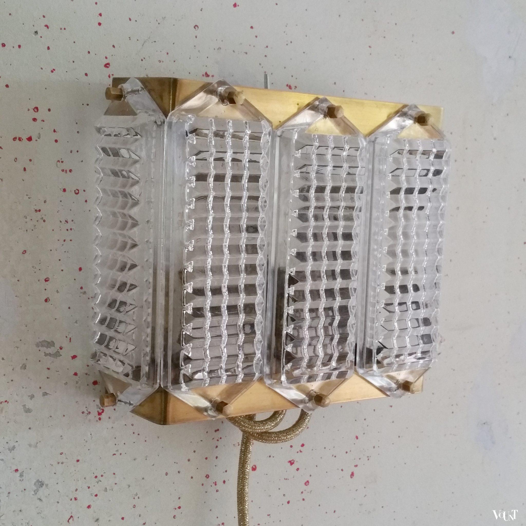 Wandlampje messing en glas, ca, jaren '60