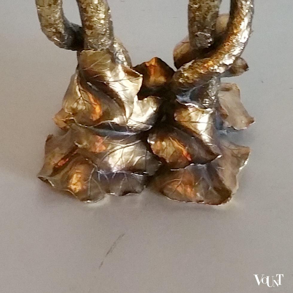 Fruitschaal van albast op goudkleurige wijnrank, jaren '60