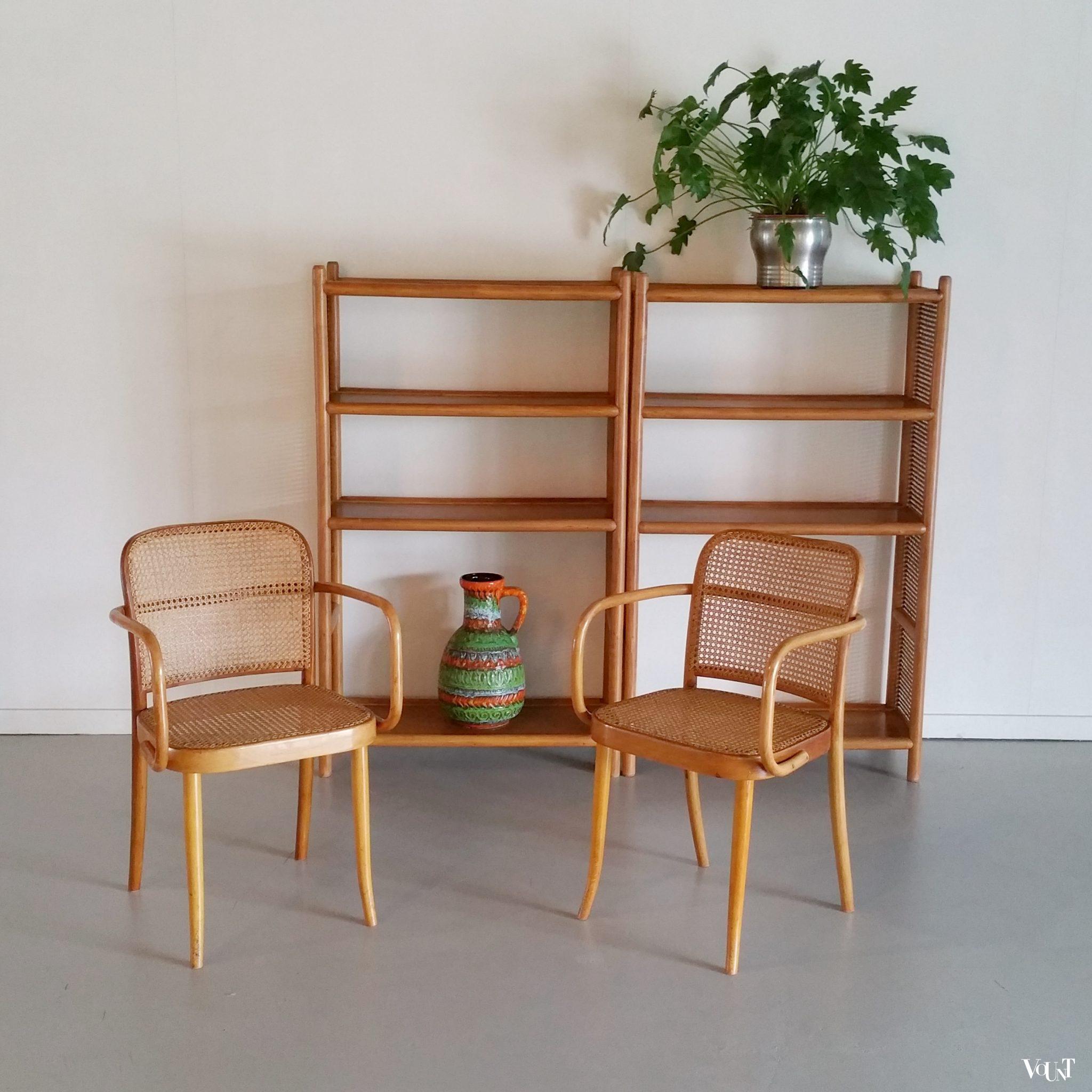 Boekenkastje hout en rotan webbing, jaren '60