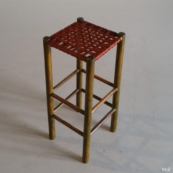 Set van 4 vintage houten barkrukken met touw