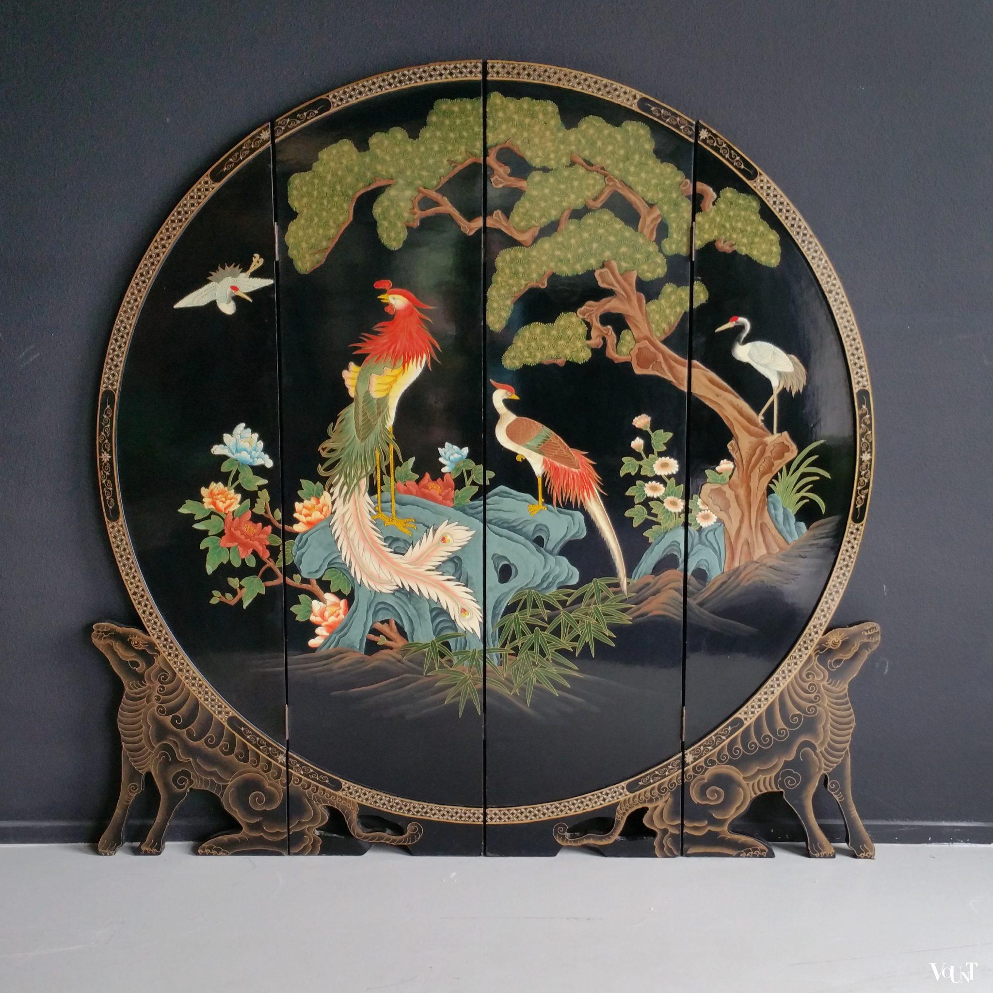 Vintage Chinees rond kamerscherm met vogels