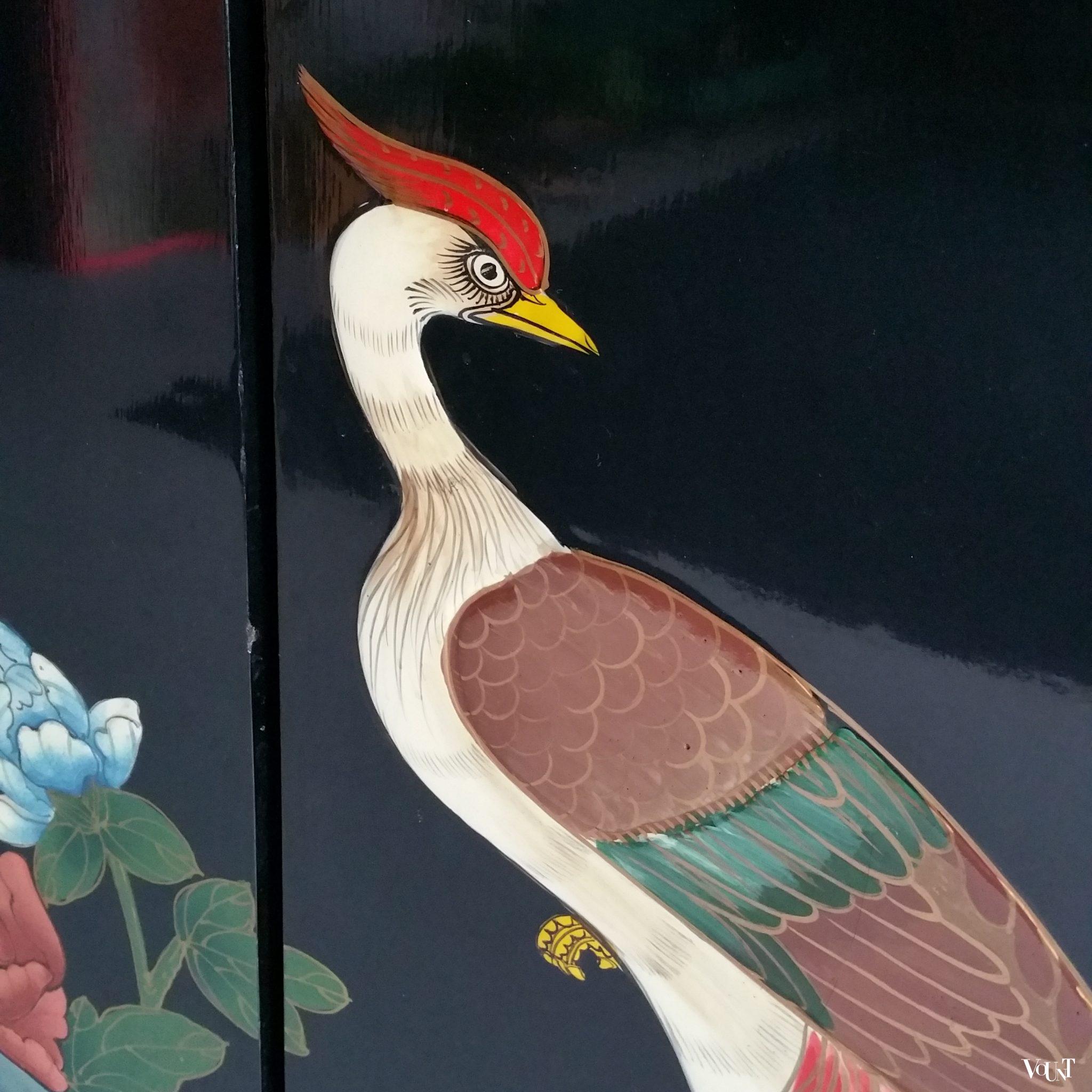 Vintage Chinees rond kamerscherm met vogels