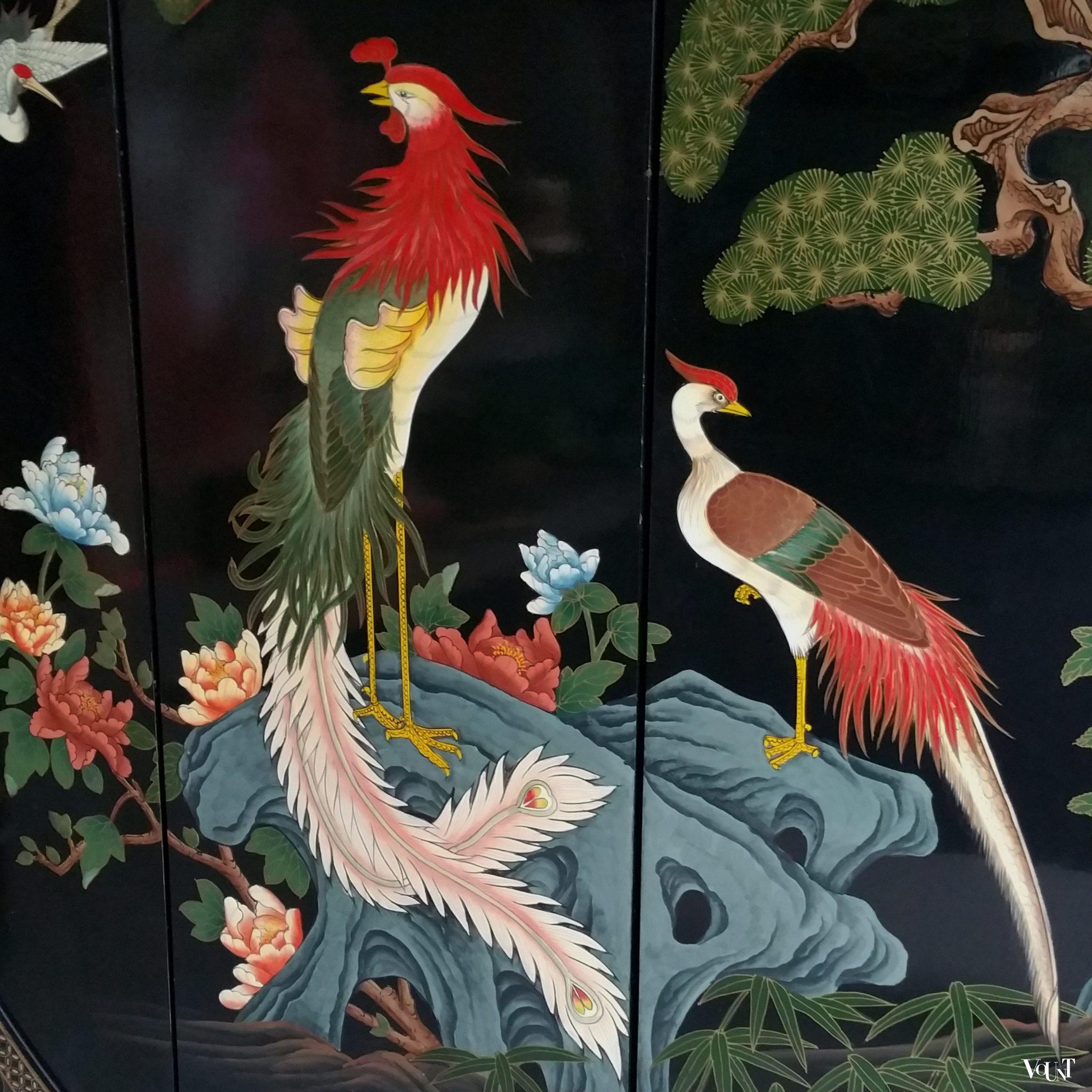 Vintage Chinees rond kamerscherm met vogels