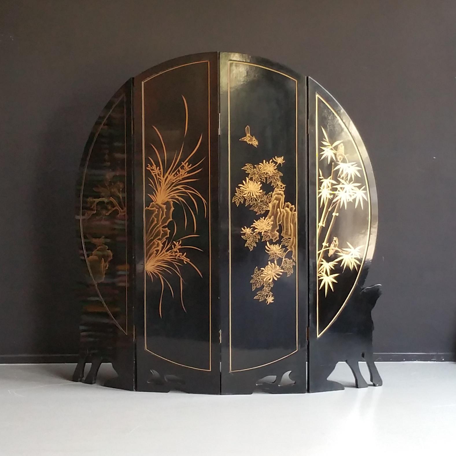 Vintage Chinees rond kamerscherm met vogels