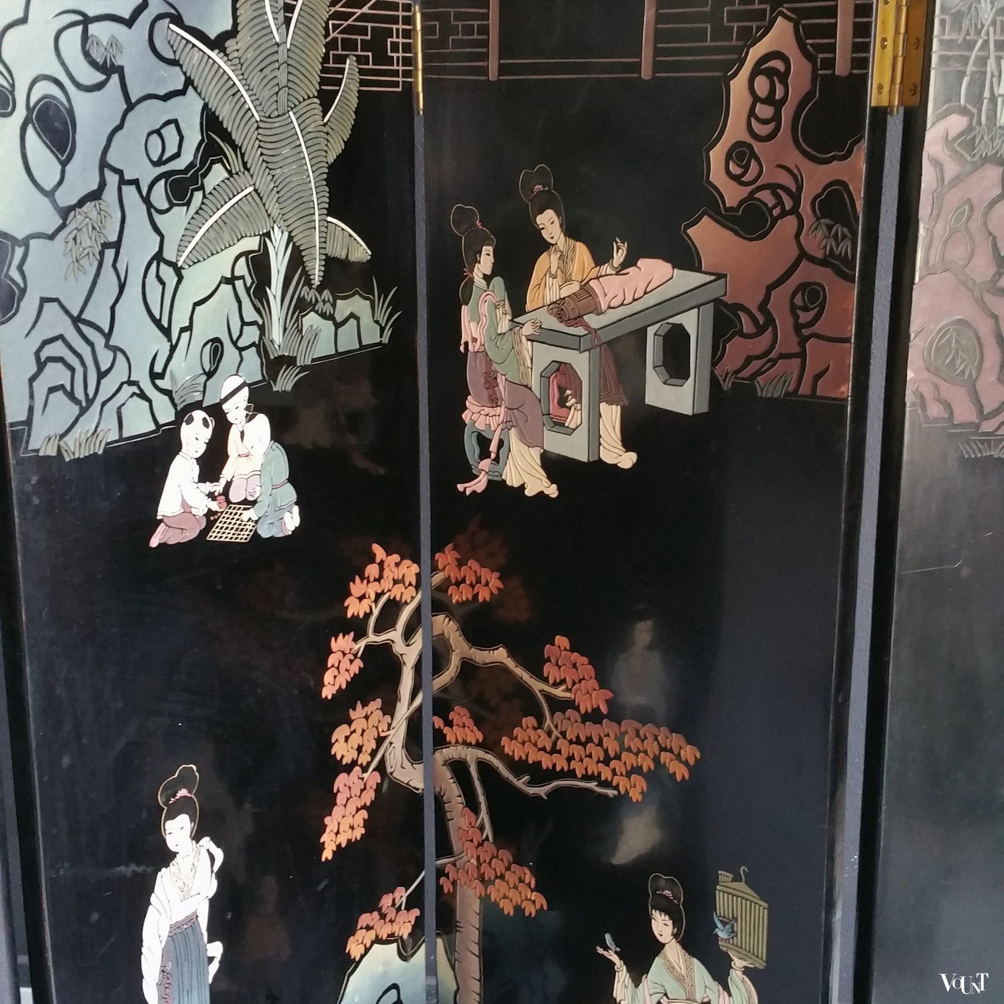 Vintage Aziatisch 6-slags kamerscherm, ca. jaren '60